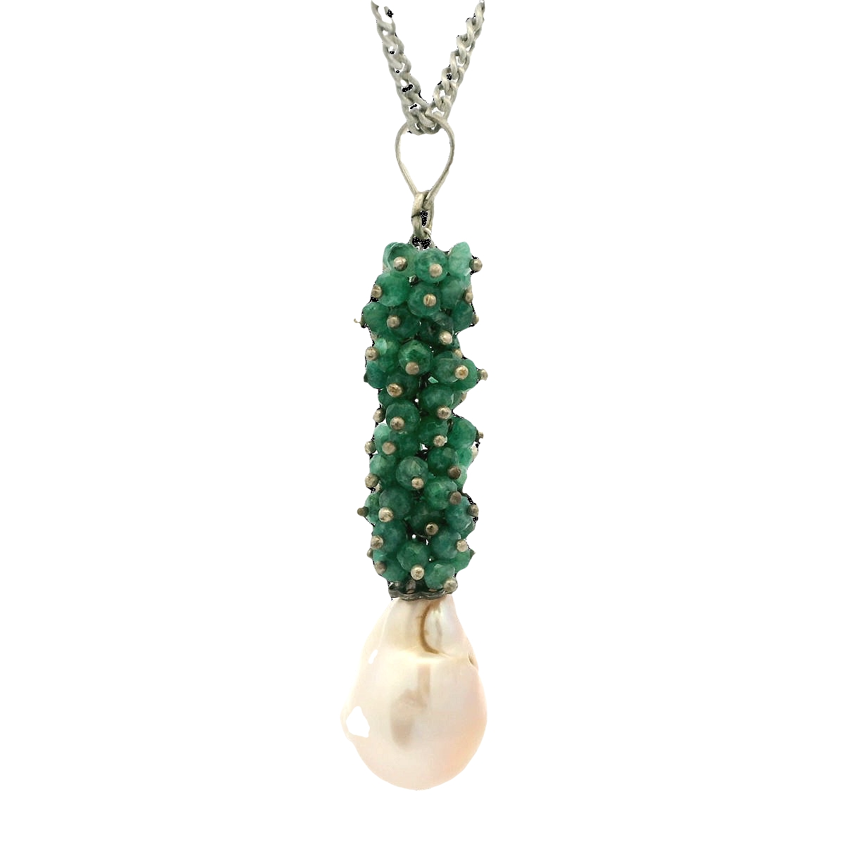 Fresh Water Baroque Pearl & Emerald Gemstone Beaded Pendant Bp1012