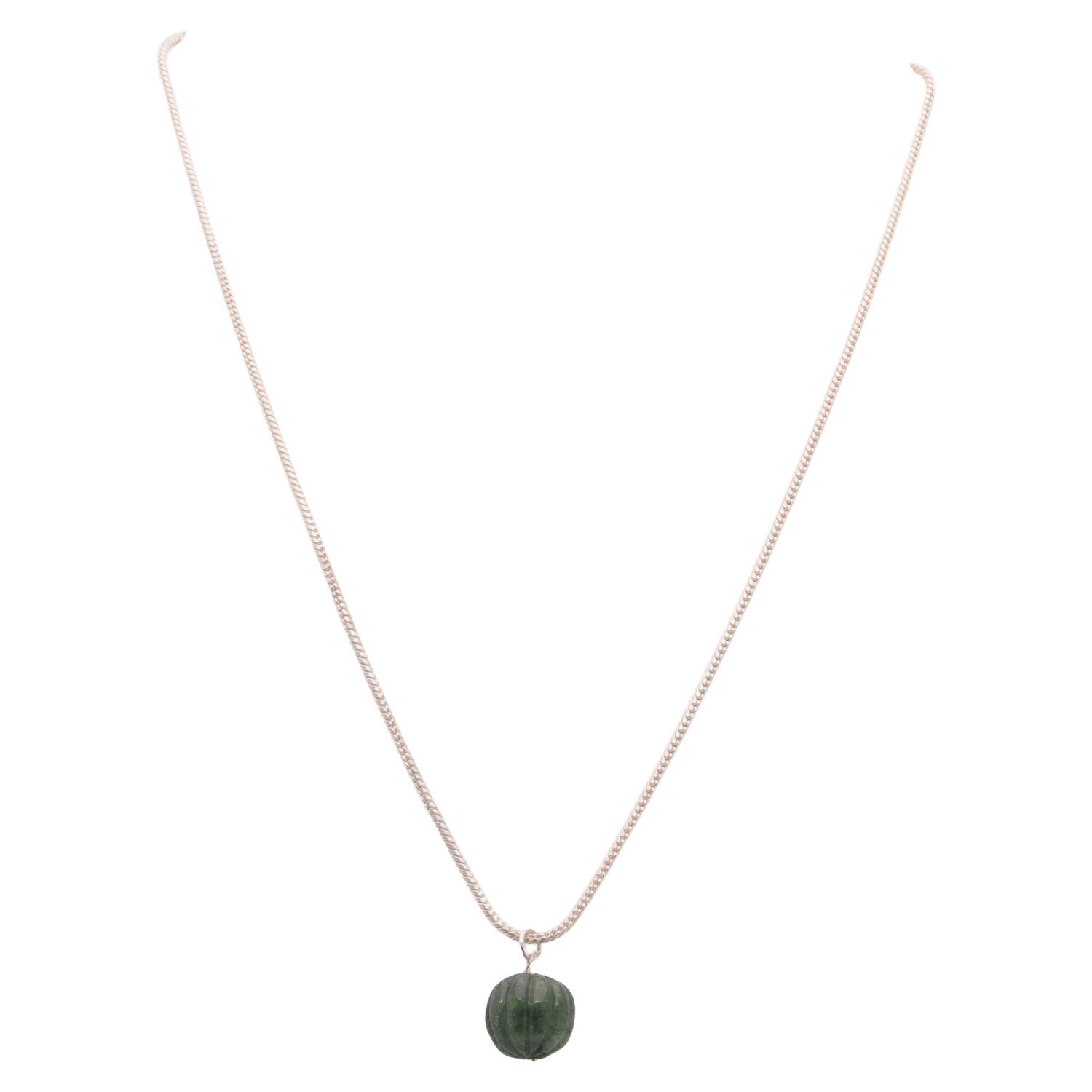 Emerald Gemstone Pumpkin Bead Attached With Silver Chain Bp1017
