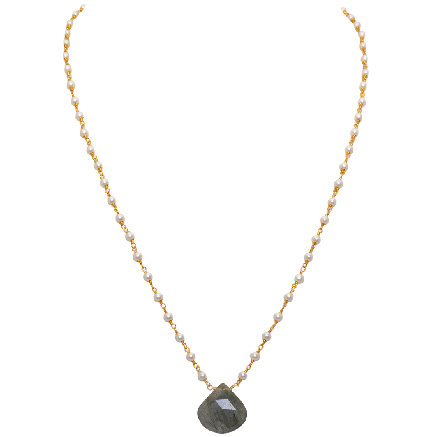 Rutile Quatz Gemstone With Pearl Chain Gold Rhodium Plating Bp1035