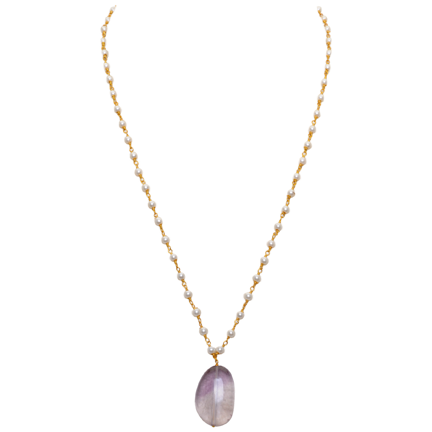 Amethyst Gemstone With Pearl Chain Gold Rhodium Plating Bp1042