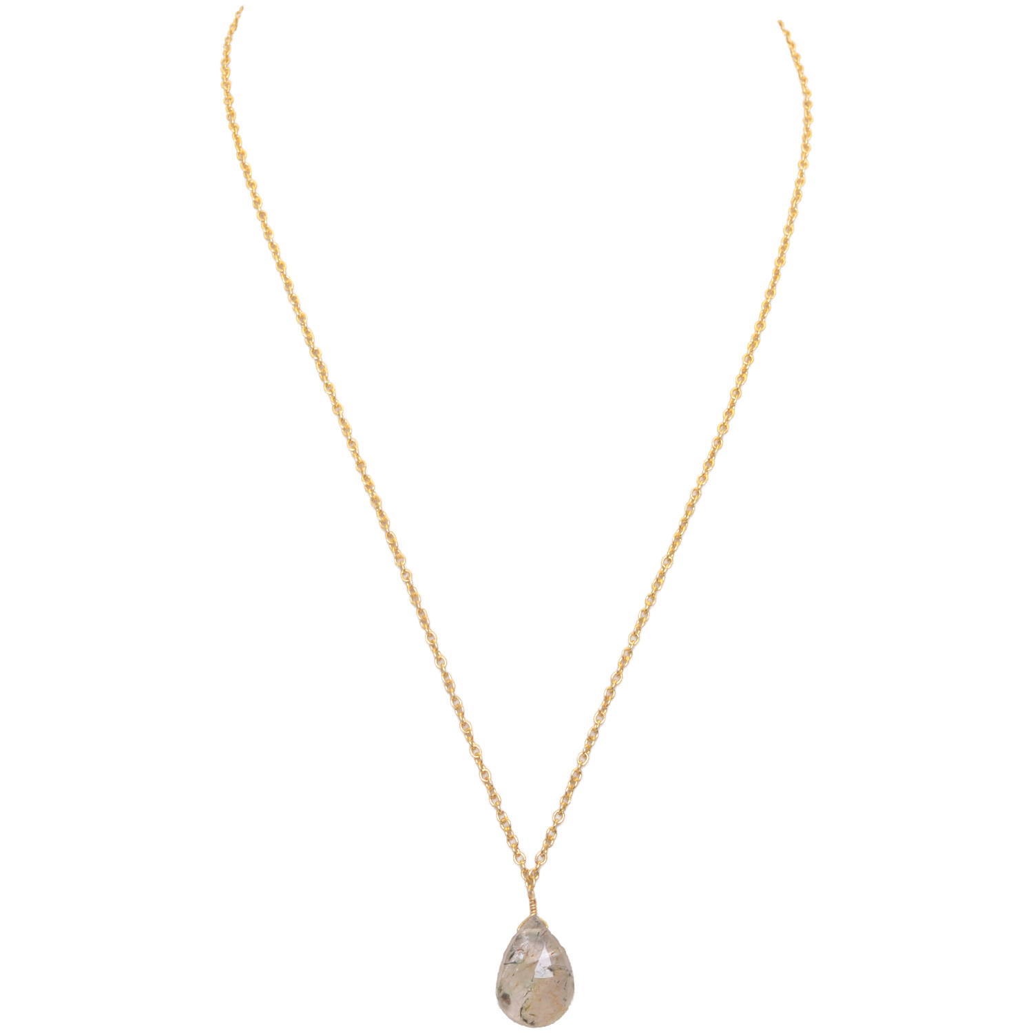 Gold Rutile Quatz Gemstone Attached With Gold Rhodium Plating Chain Bp1043