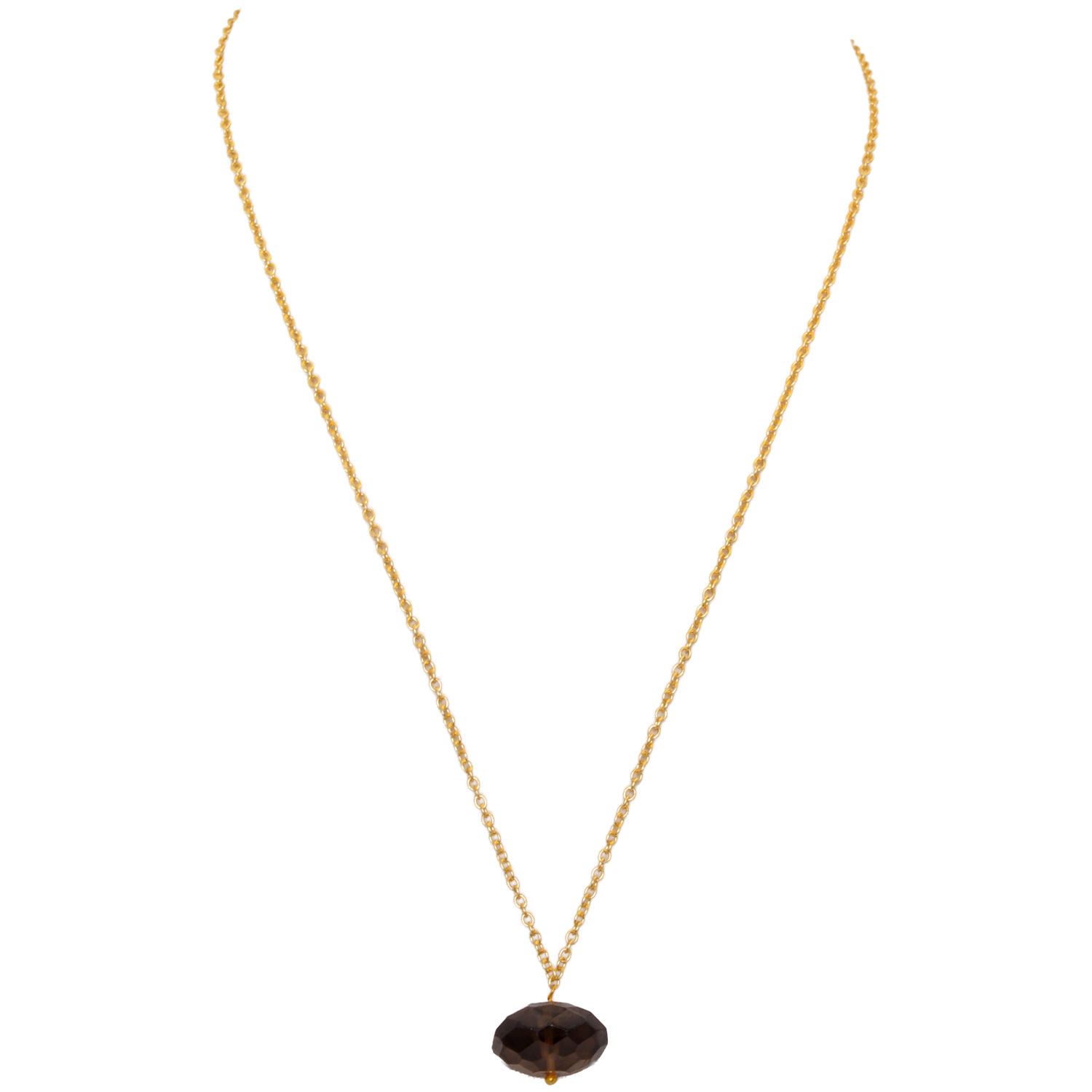 Smoky Gemstone Attached With Gold Rhodium Plating Chain Bp1045