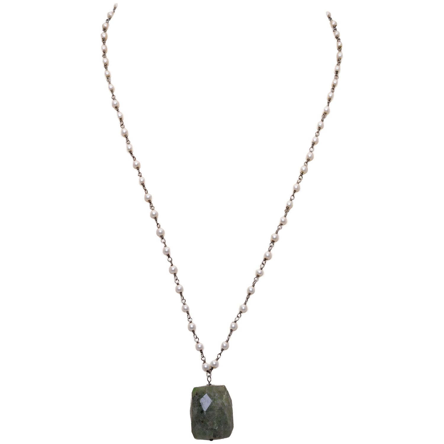 Labradorite Gemstone With Pearl Chain Black Rhodium Plating Bp1049