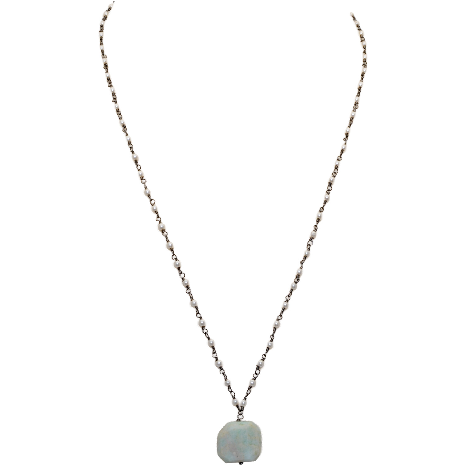 Chrysoprase Gemstone With Pearl Chain Black Rhodium Plating Bp1062