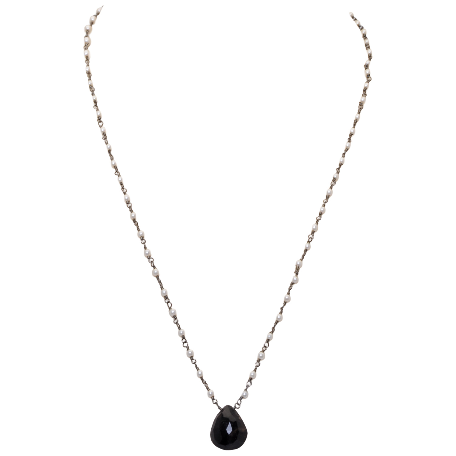 Black Spinel Gemstone With Pearl Chain Black Rhodium Plating Bp1067
