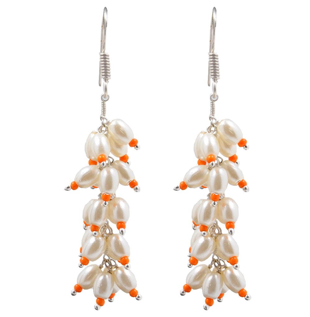 Pearl & Carnelian Zircon Beads Earrings CE-1002