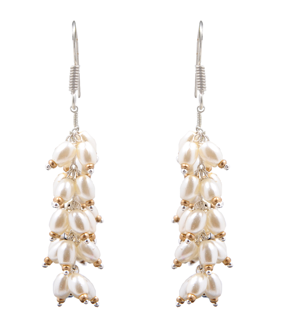 Pearl & Golden Pyrite Zircon Beads Earrings CE-1003