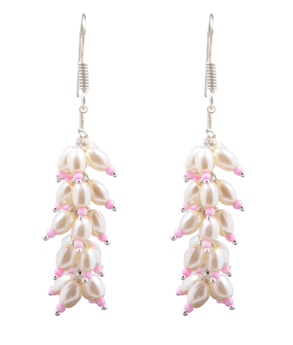 Pearl & Pink Opal Zircon Beads Earrings CE-1004