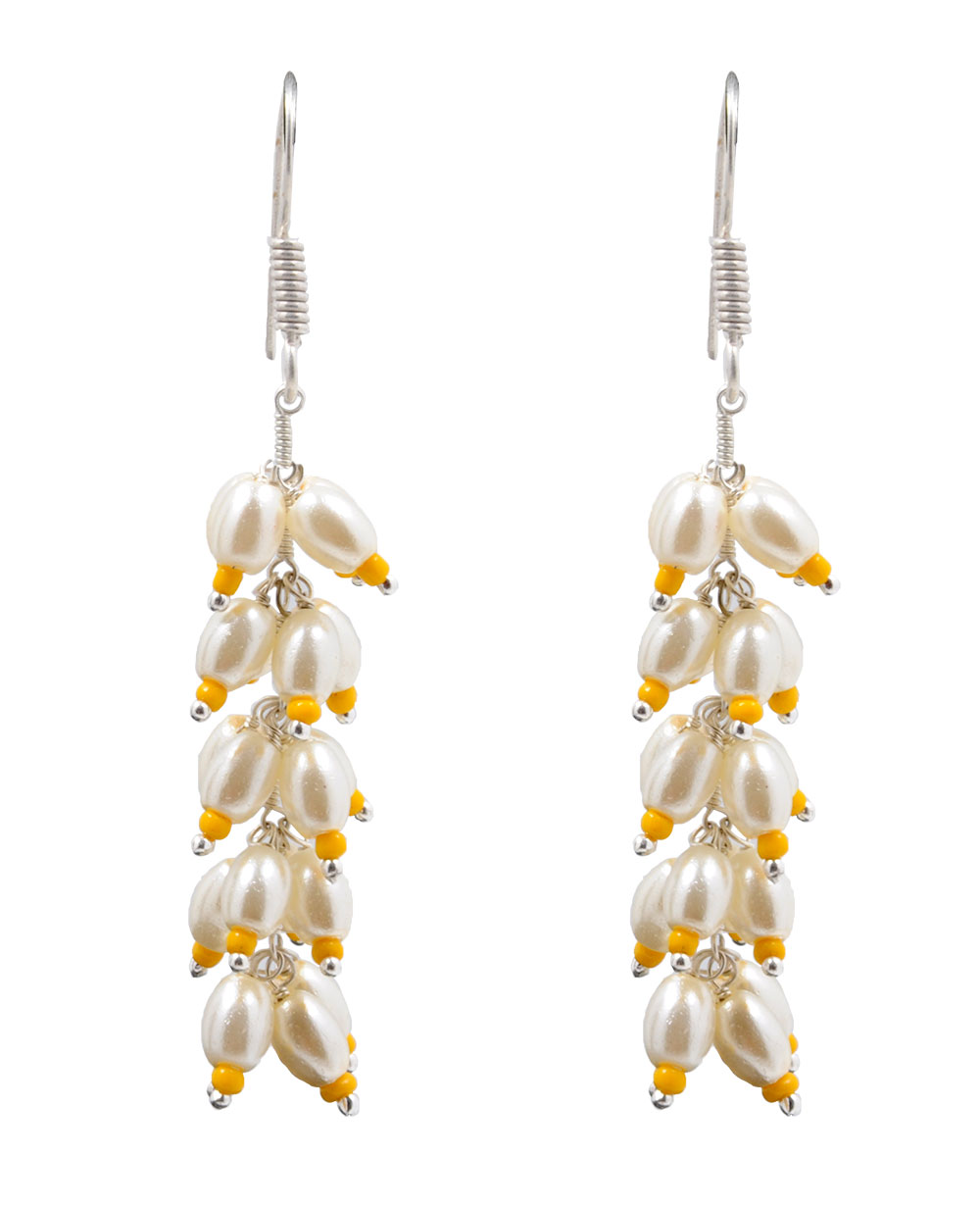 Pearl & Yellow Chalcedony Zircon Beads Earrings CE-1006