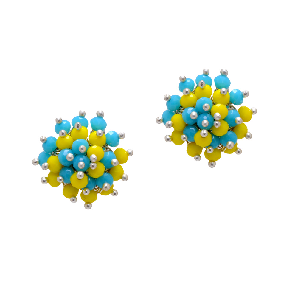 Turquoise & Yellow Jasper Zircon Beads Earrings CE-1026