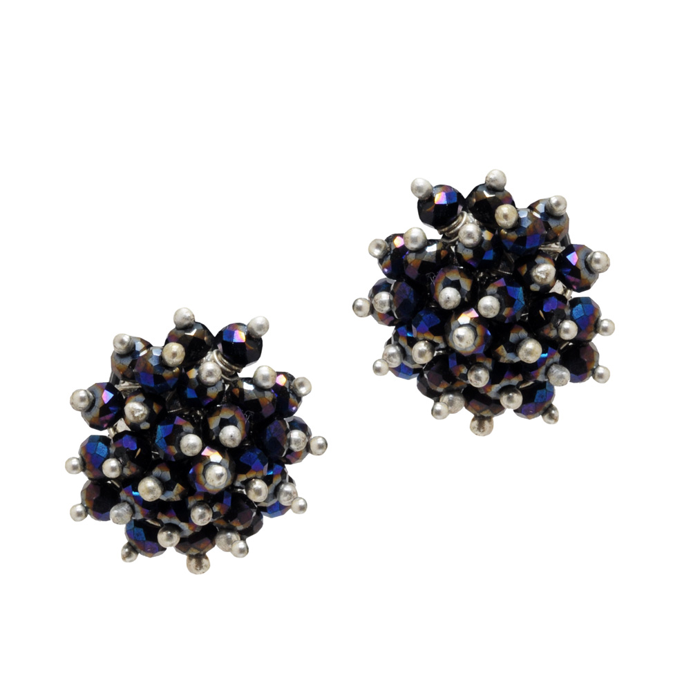 Black Rainbow Iris Metallic Zircon Beads Earrings CE-1042