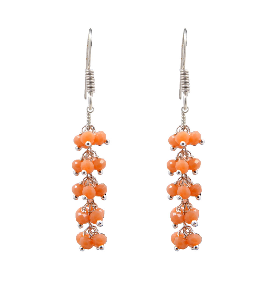 Peach Aventurine Color Zircon Beads Earrings CE-1047