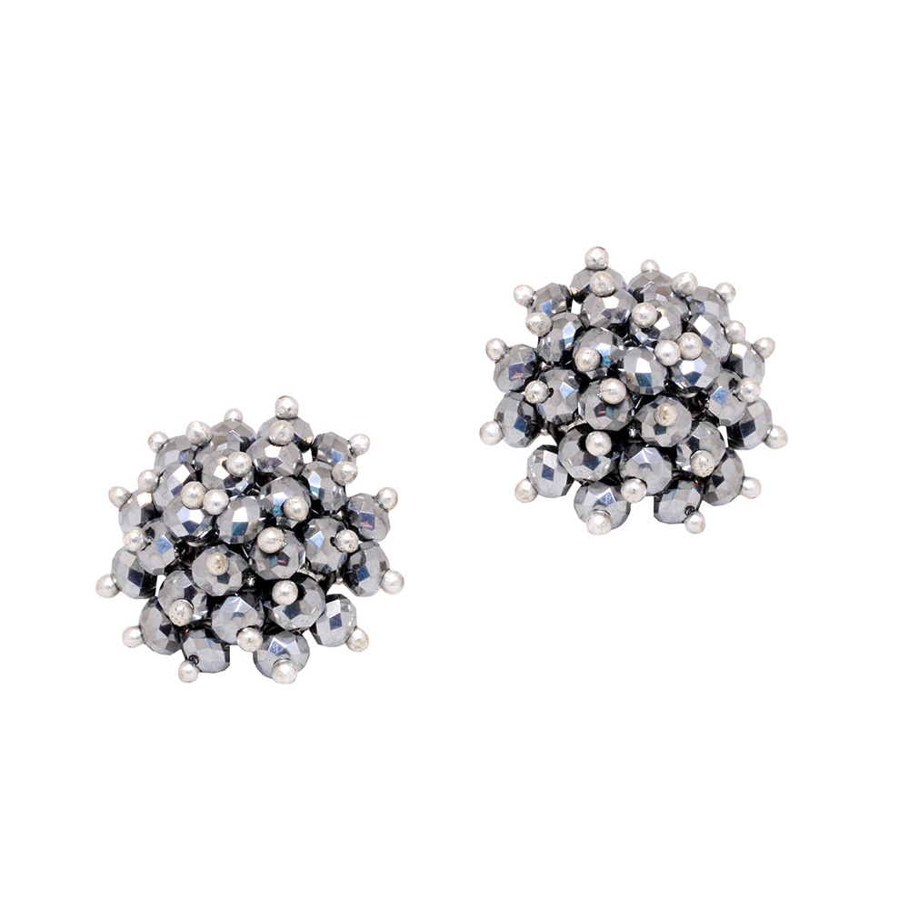 Silver Pyrite Zircon Beads Earrings (Tops) CE-1051