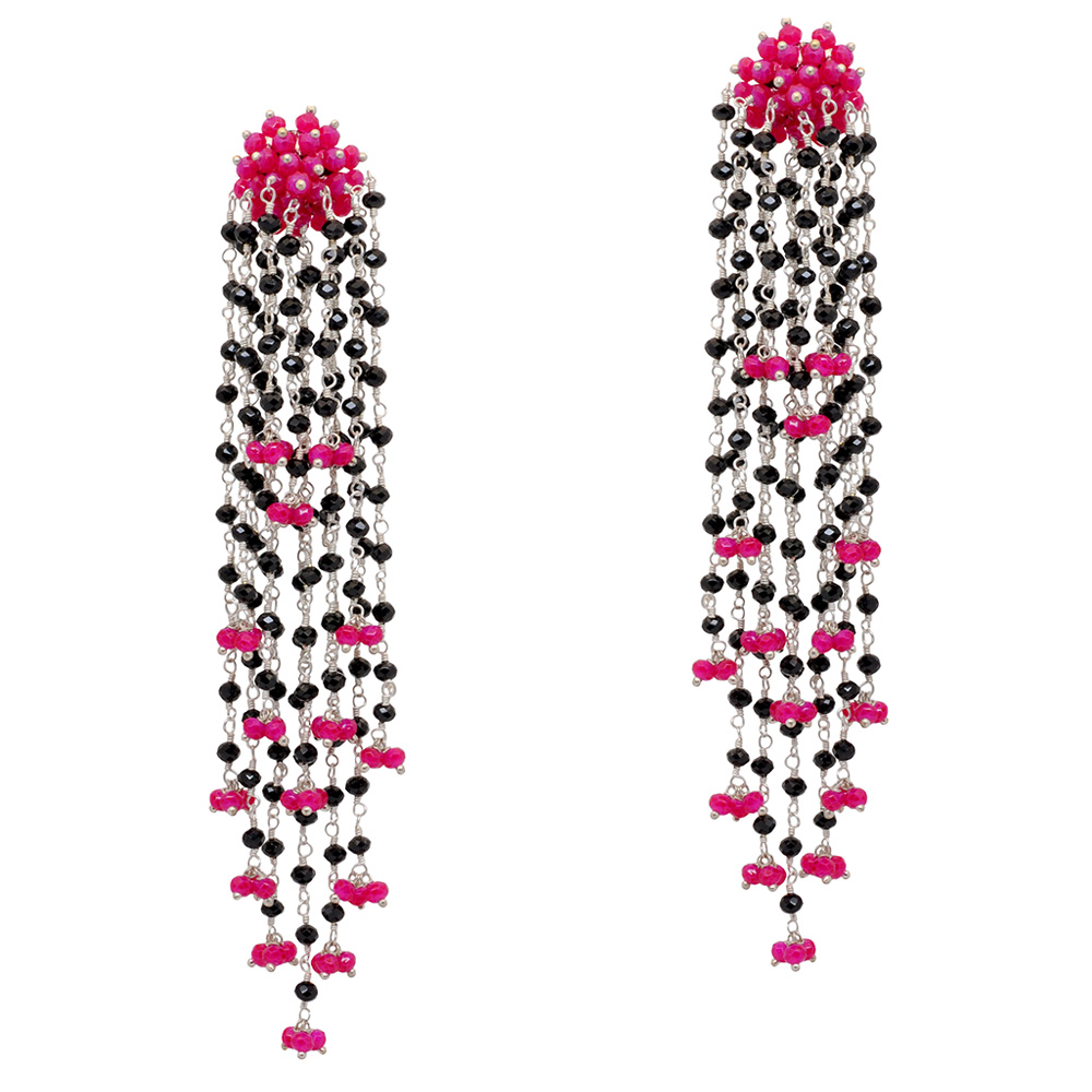 Pink Chalcedony & Black Spinel Zircon Beads Earrings CE-1062