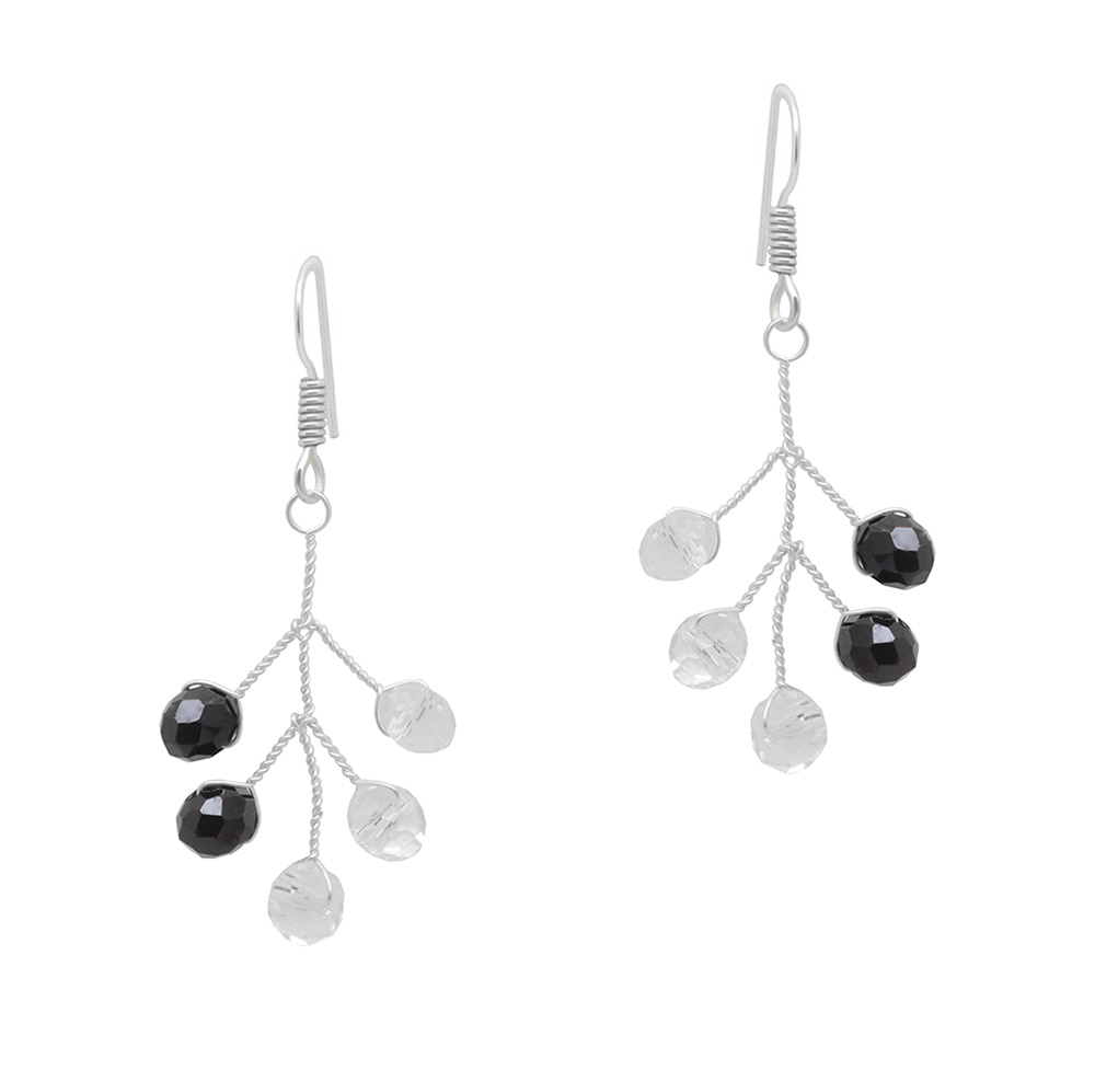 Black Spinel & Rock-Crystal Zircon Beads Earrings CE-1063