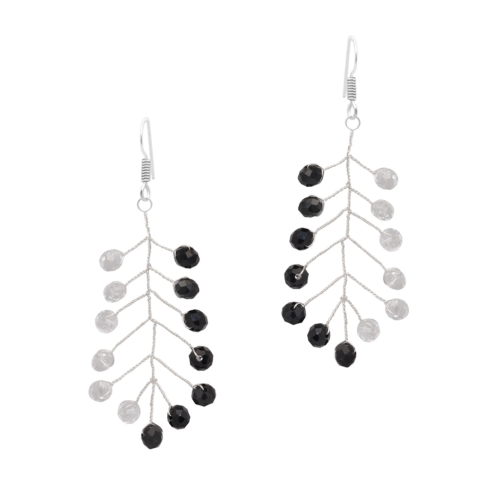 Rock-Crystal & Black Onyx Zircon Beads Earrings CE-1066