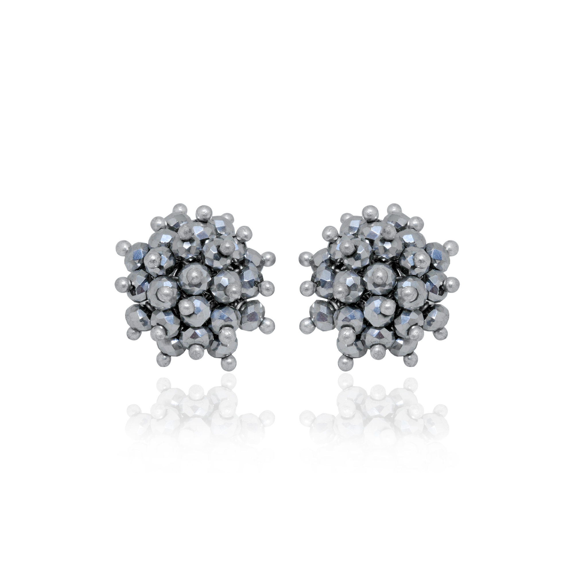 Silver Pyrite Zircon Beads Earrings (Tops) CE-1069