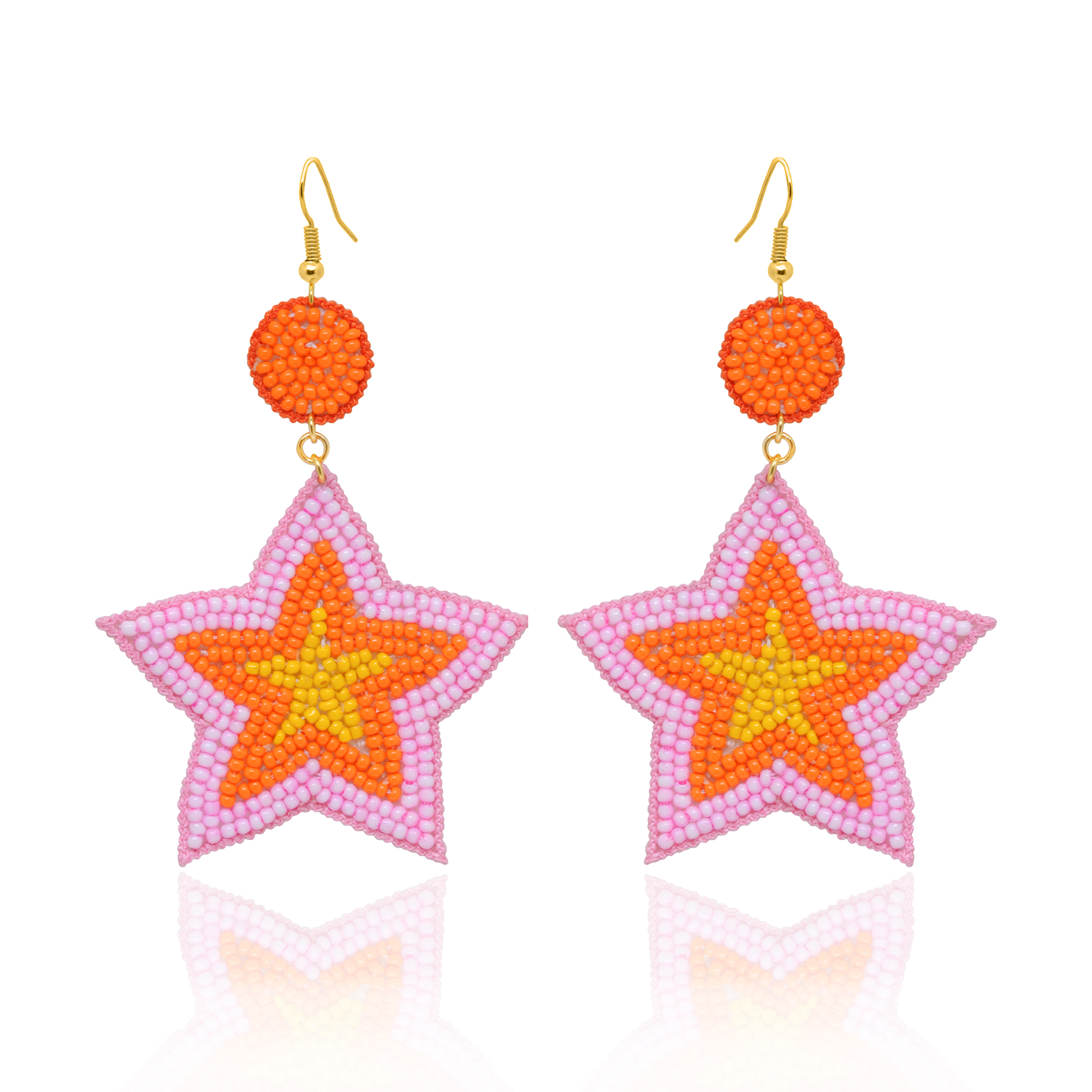 Rose Quartz, Carnelian & Yellow Jasper Zircon Beads Earrings  CE-1072