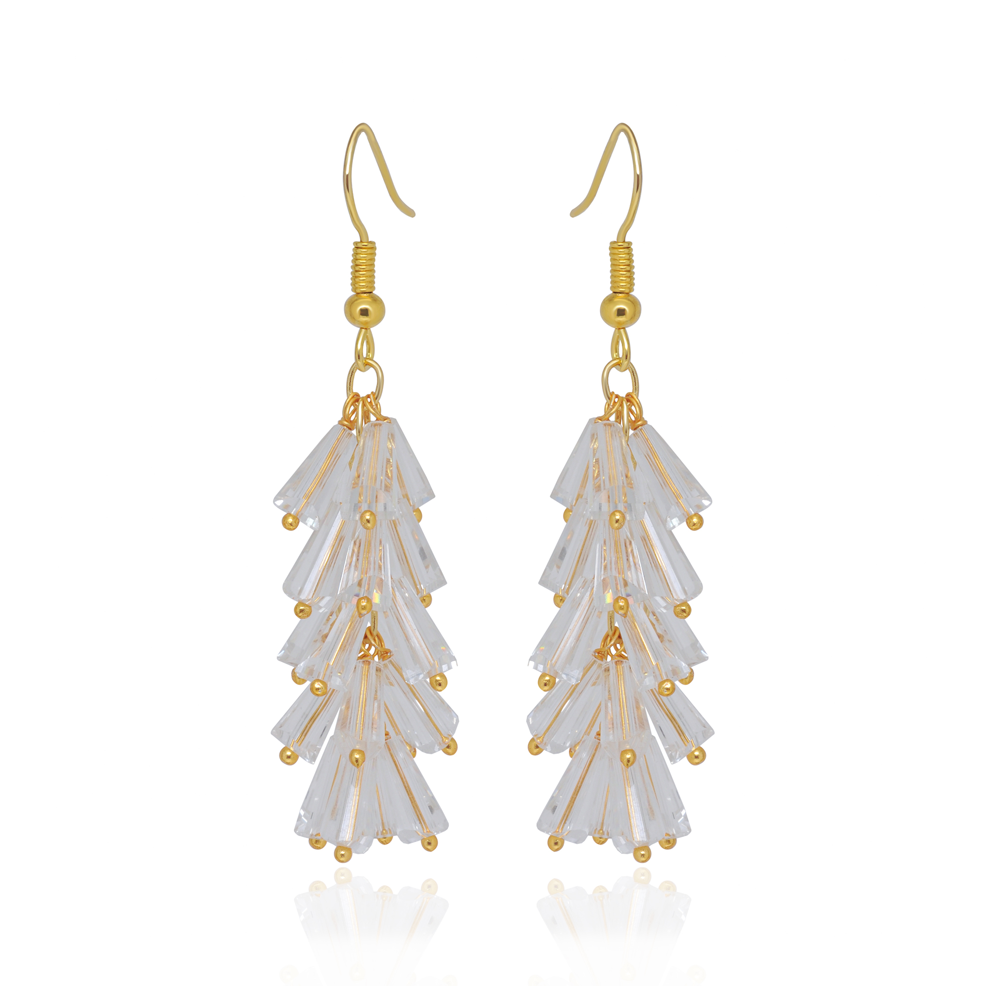 Rock-Crystal Faceted Drop Zircon Beads Earrings CE-1073