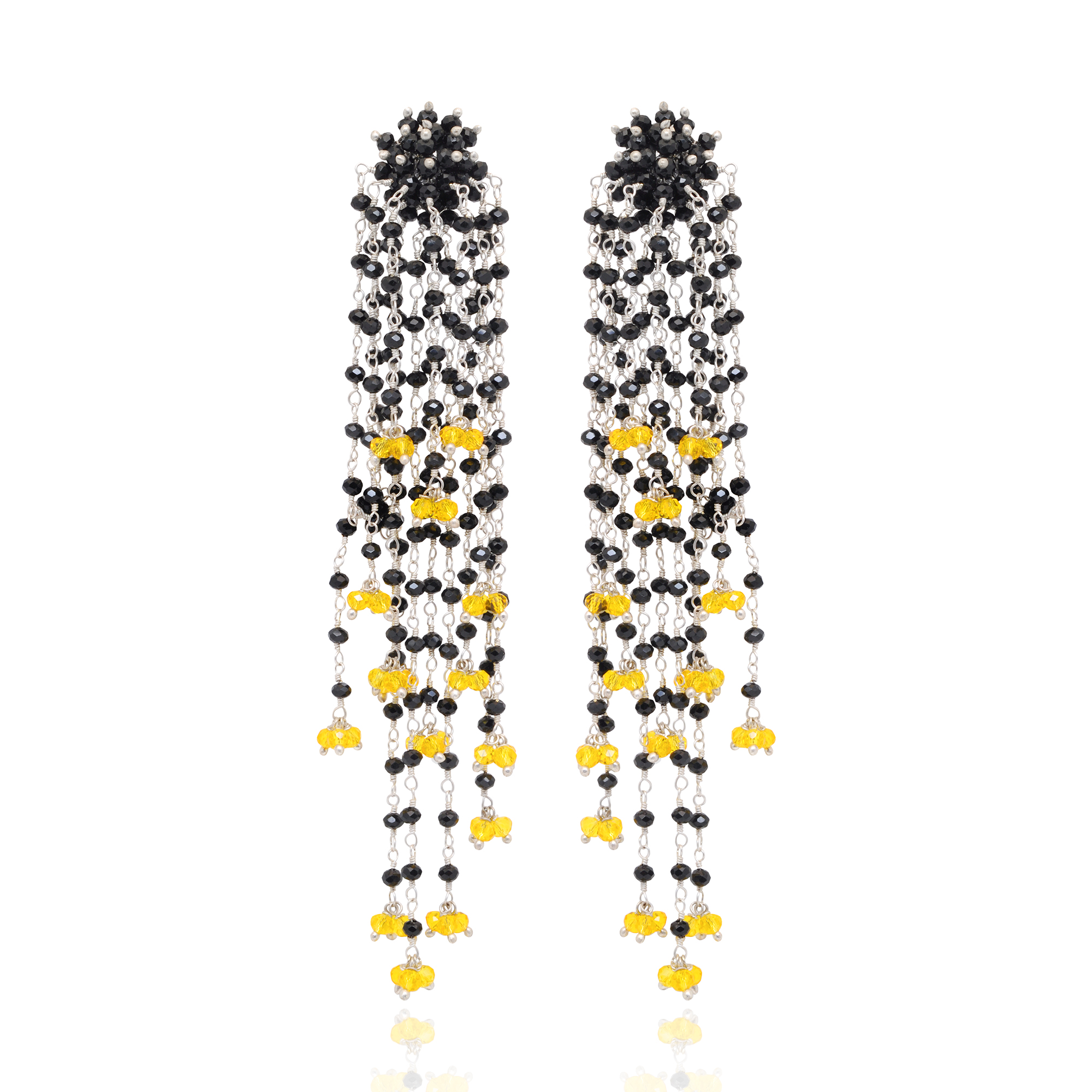 Black Spinel & Yellow Sapphire Zircon Beads Earrings CE-1074