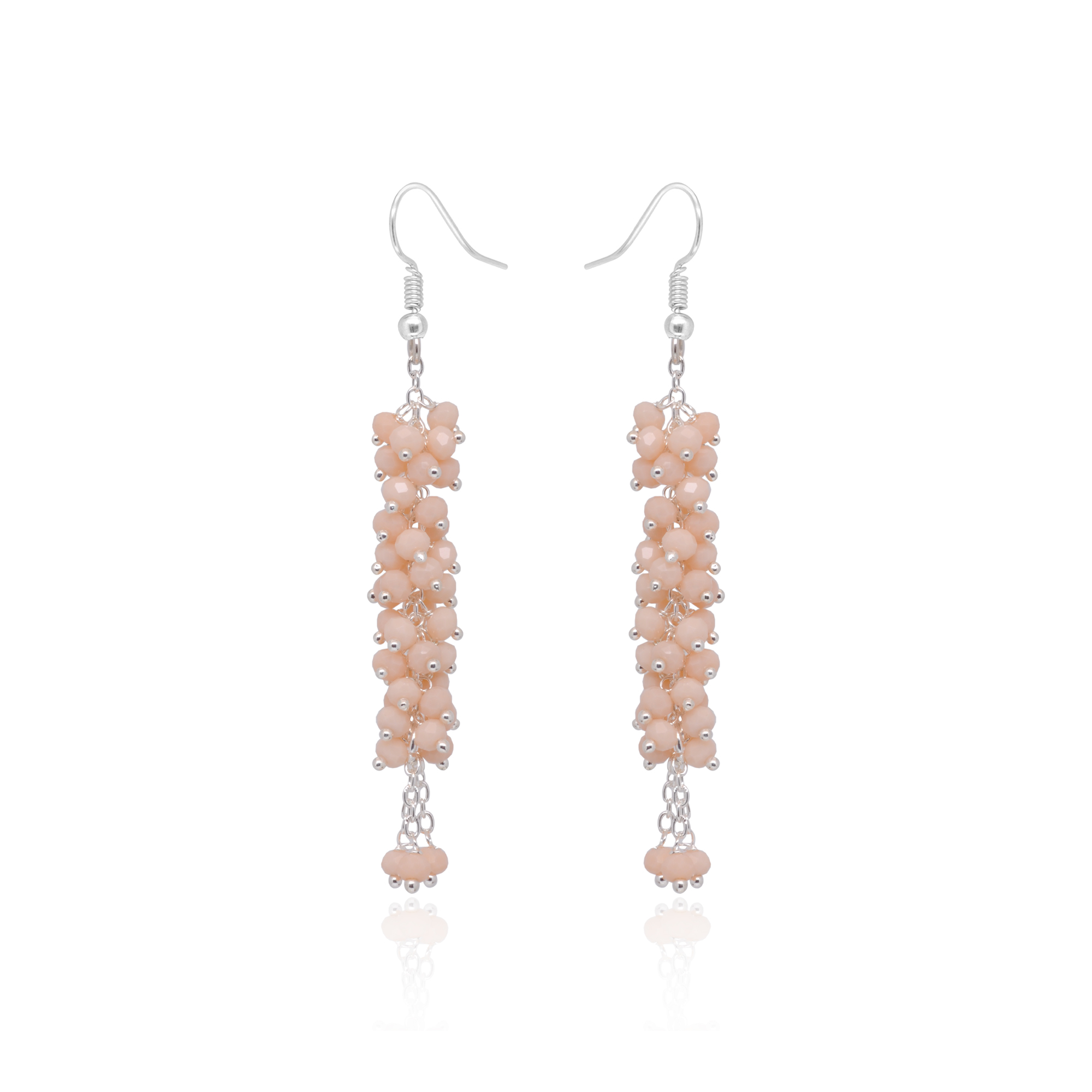 Elegant Peach Beaded Cascade Earrings with Silver-Tone Chain CE-1085