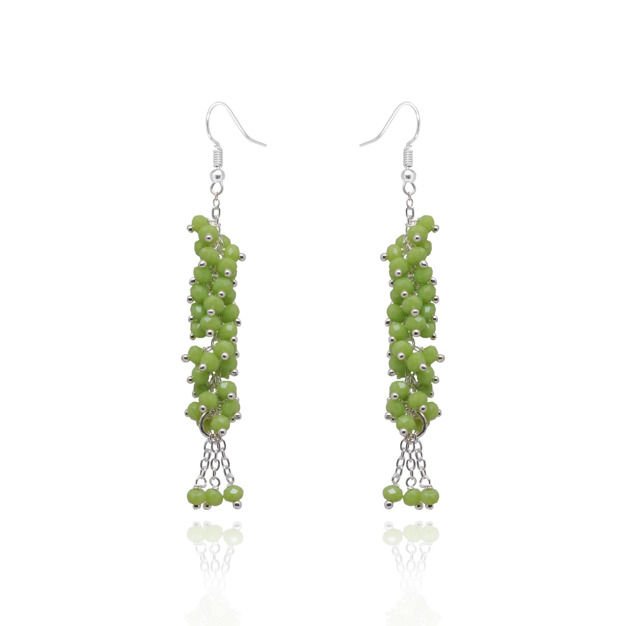 Elegant Green Beaded Cascade Earrings with Silver-Tone Chain CE-1086