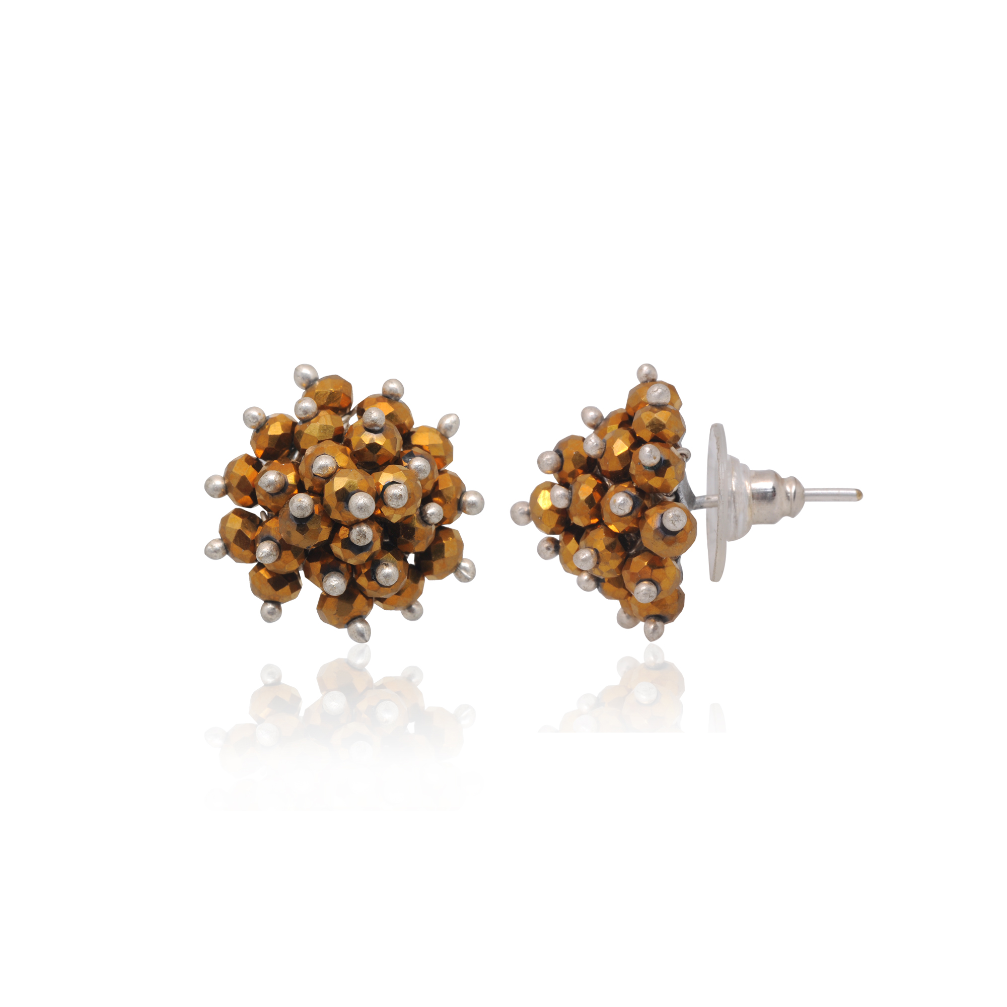 Golden Pyrite Color Beaded Stud Style Earrings CE-1091