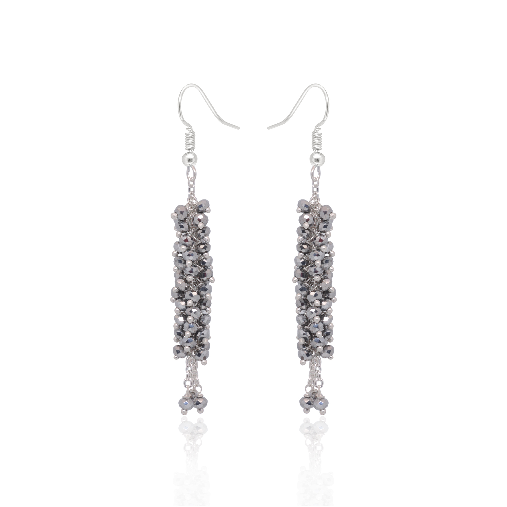 Silver pyrite Color Beaded Dangle Drop Style Earrings CE-1094