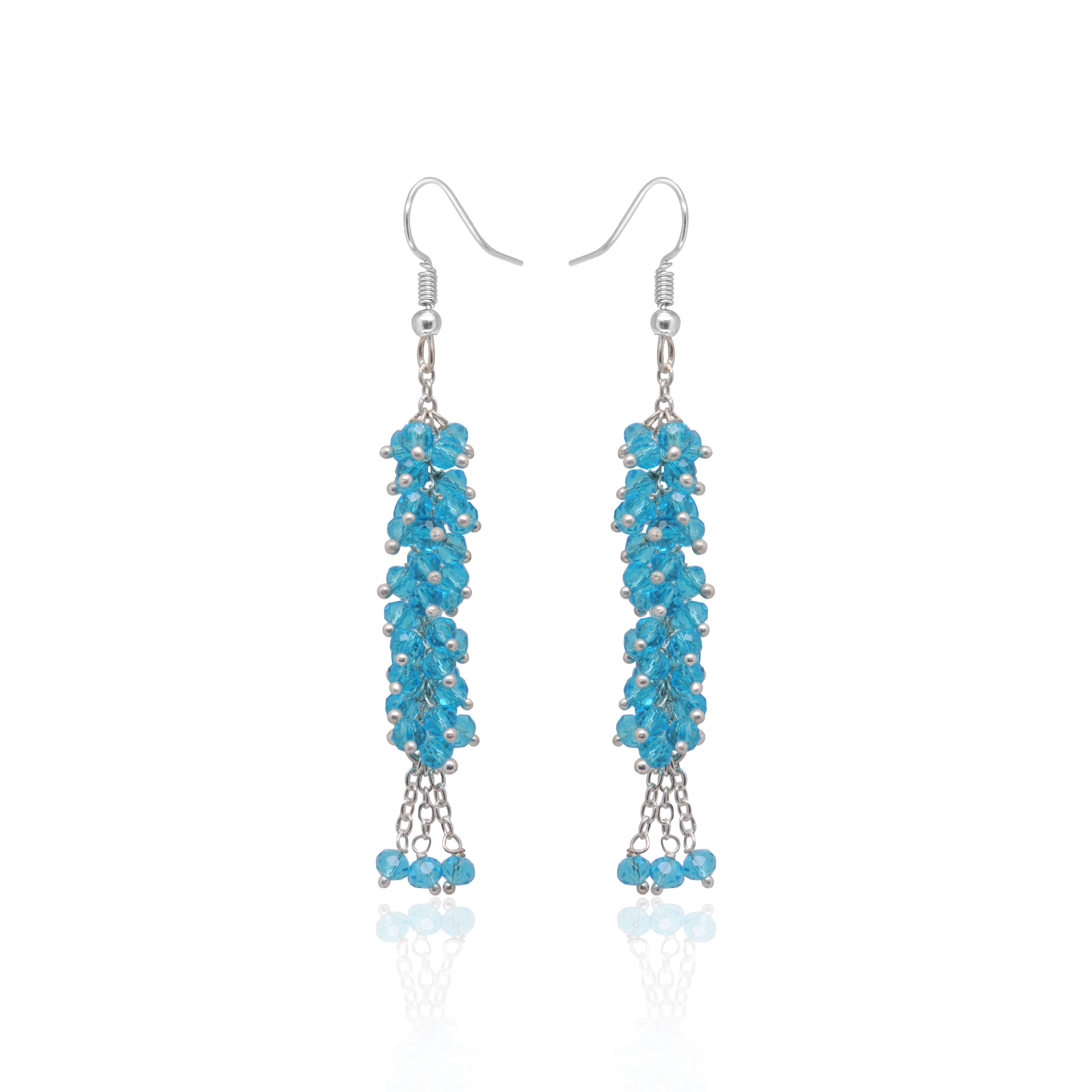 Blue Topaz Color Beaded Dangle Drop Style Earrings CE-1095