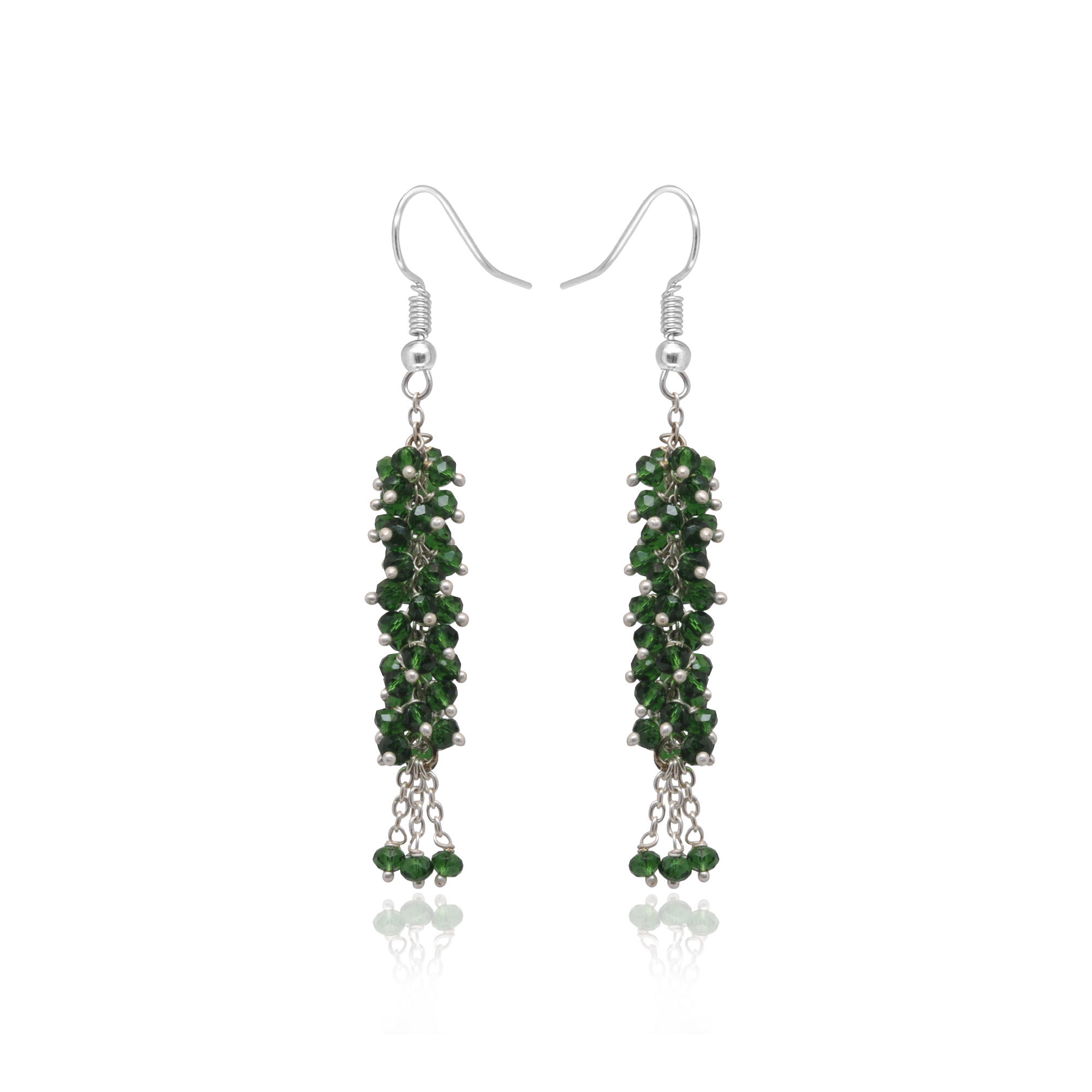 Chrome Color Green Beaded Dangle drop Style Earrings CE-1096