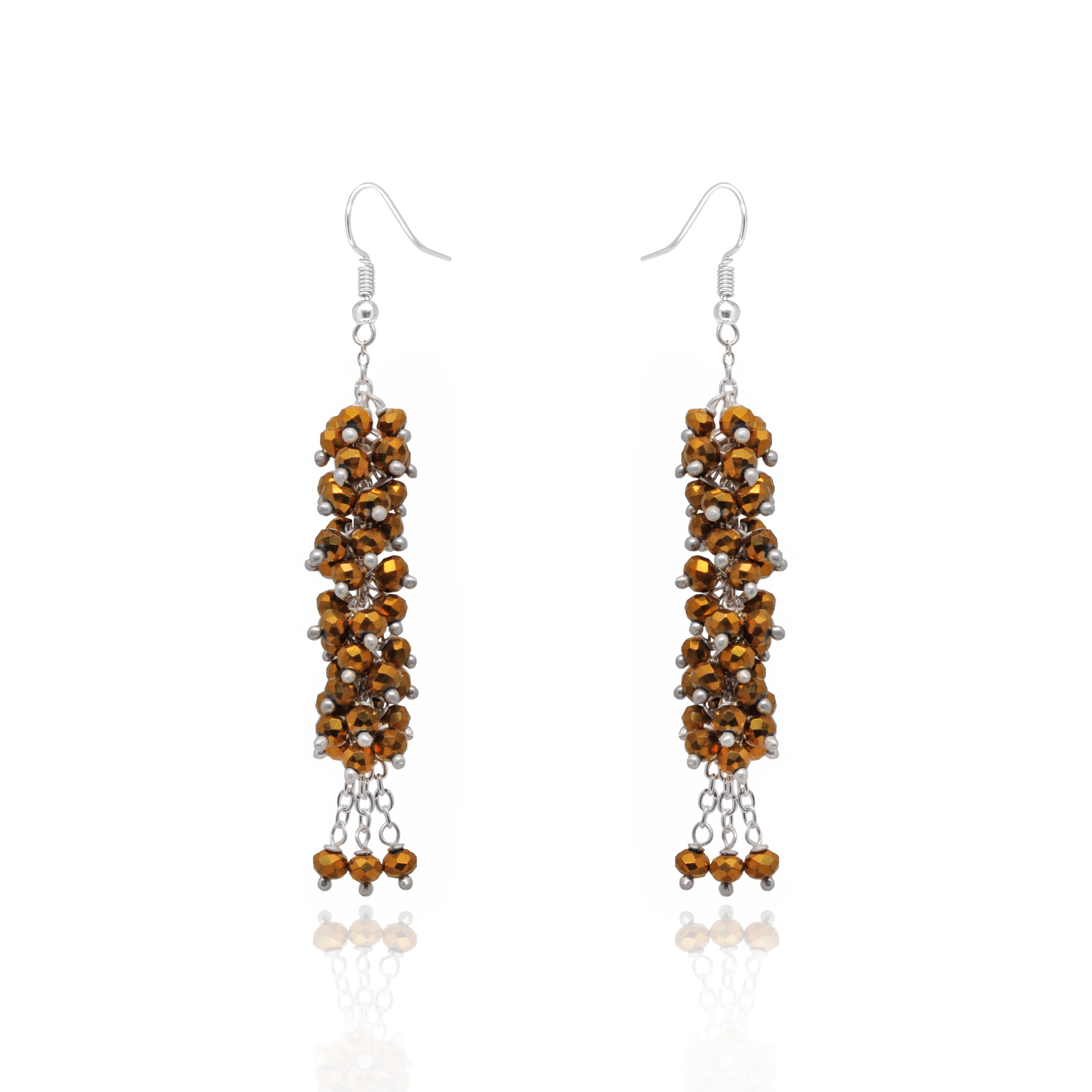Golden Pyrite Color Beaded Dangle Drop Style Earrings CE-1097