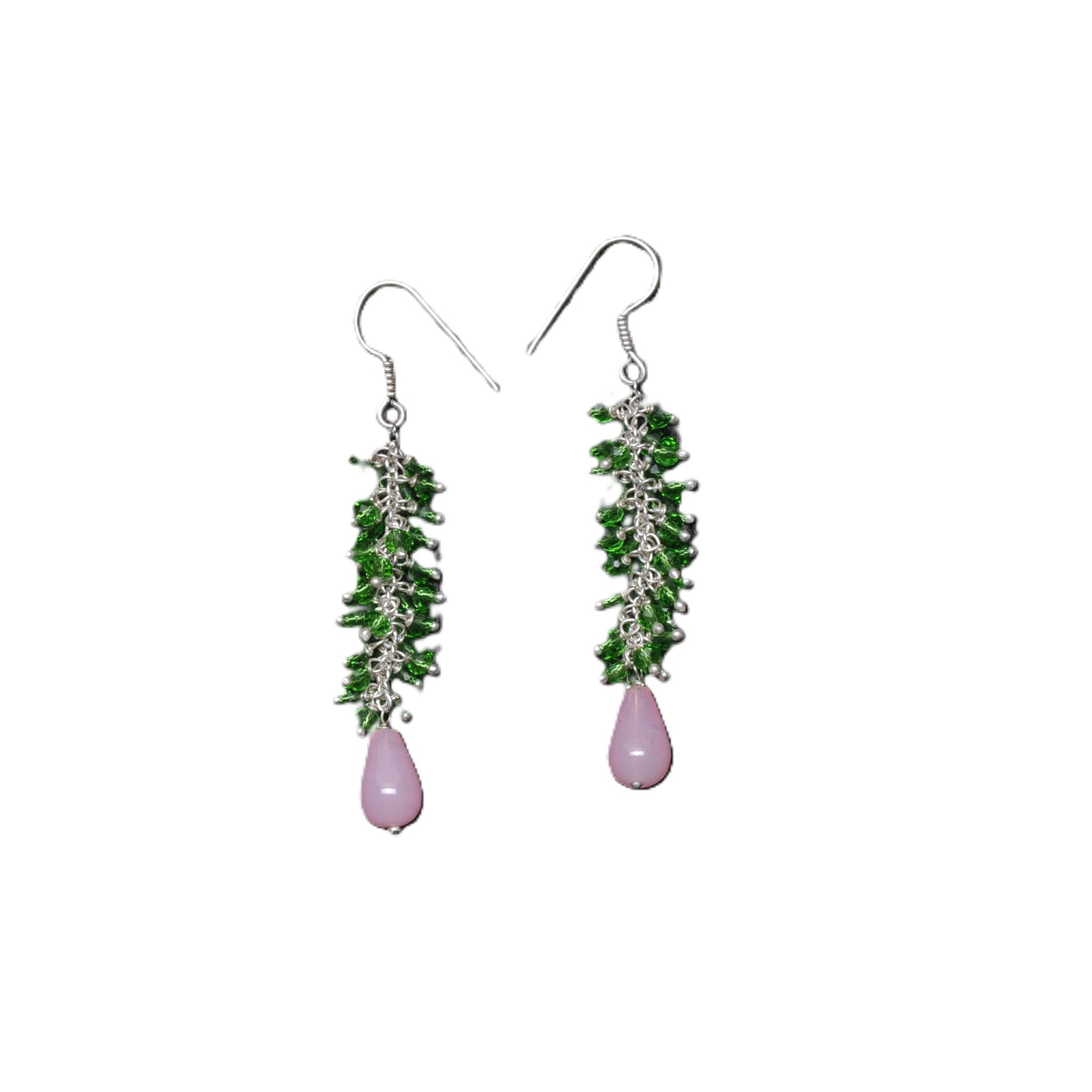 Rose Quartz & Emerald Green Color Beaded Earrings CE-1098