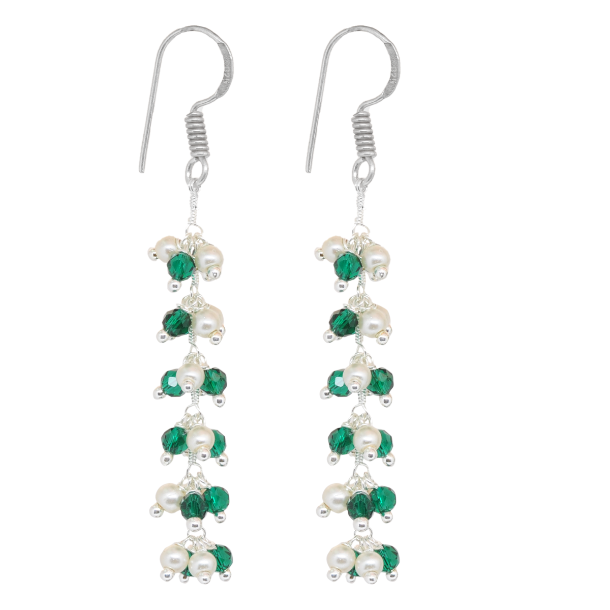 Pearl & Emerald Green Beaded Earrings CE-1100