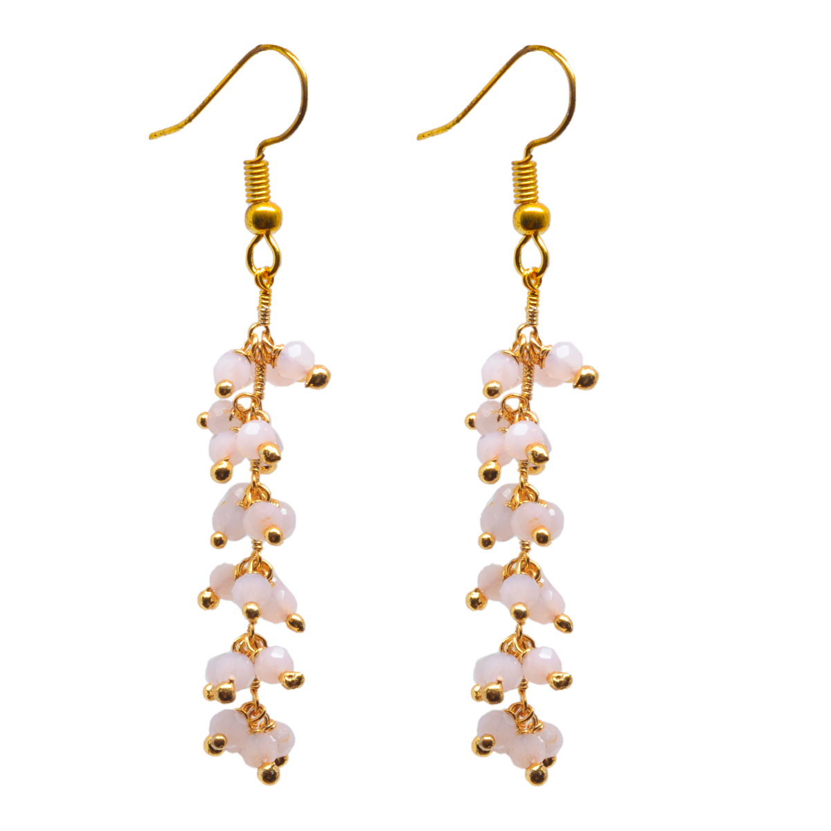 Rose Quartz Color Beaded Dangle Drop Style Earrings  CE-1101
