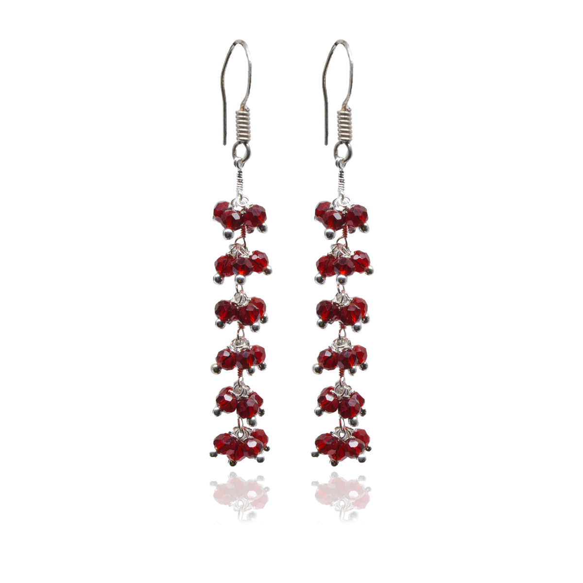 Red Garnet Zircon Beads Dangle Drop Style Earrings CE-1110