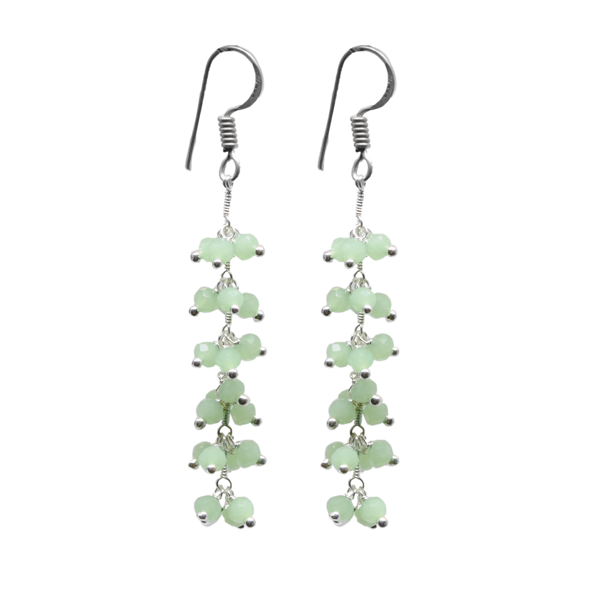 Green Chalcedony Zircon Beads Dangle Style Earrings CE-1111