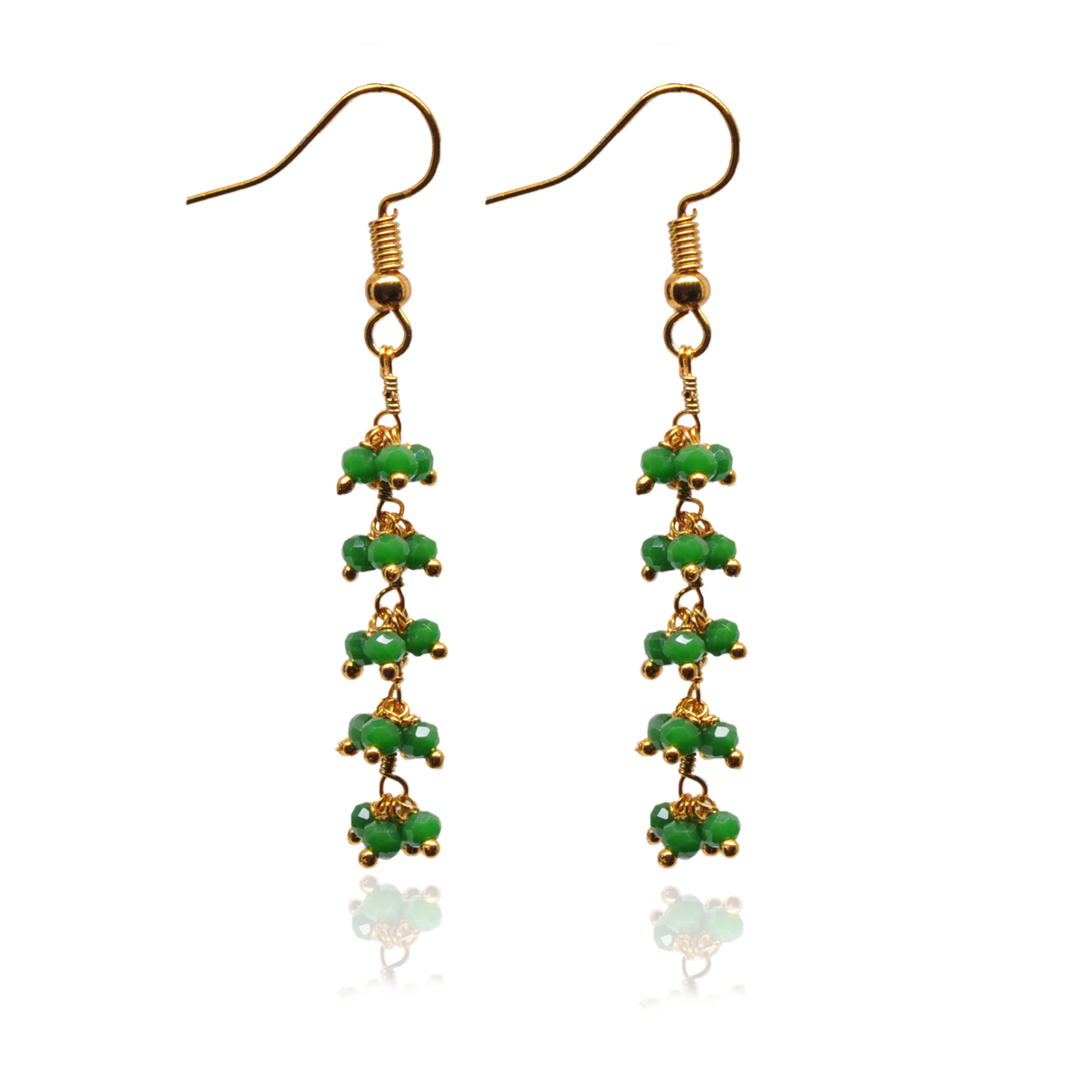 Emerald Green Zircon Beads Dangle Drop Style Earrings CE-1112