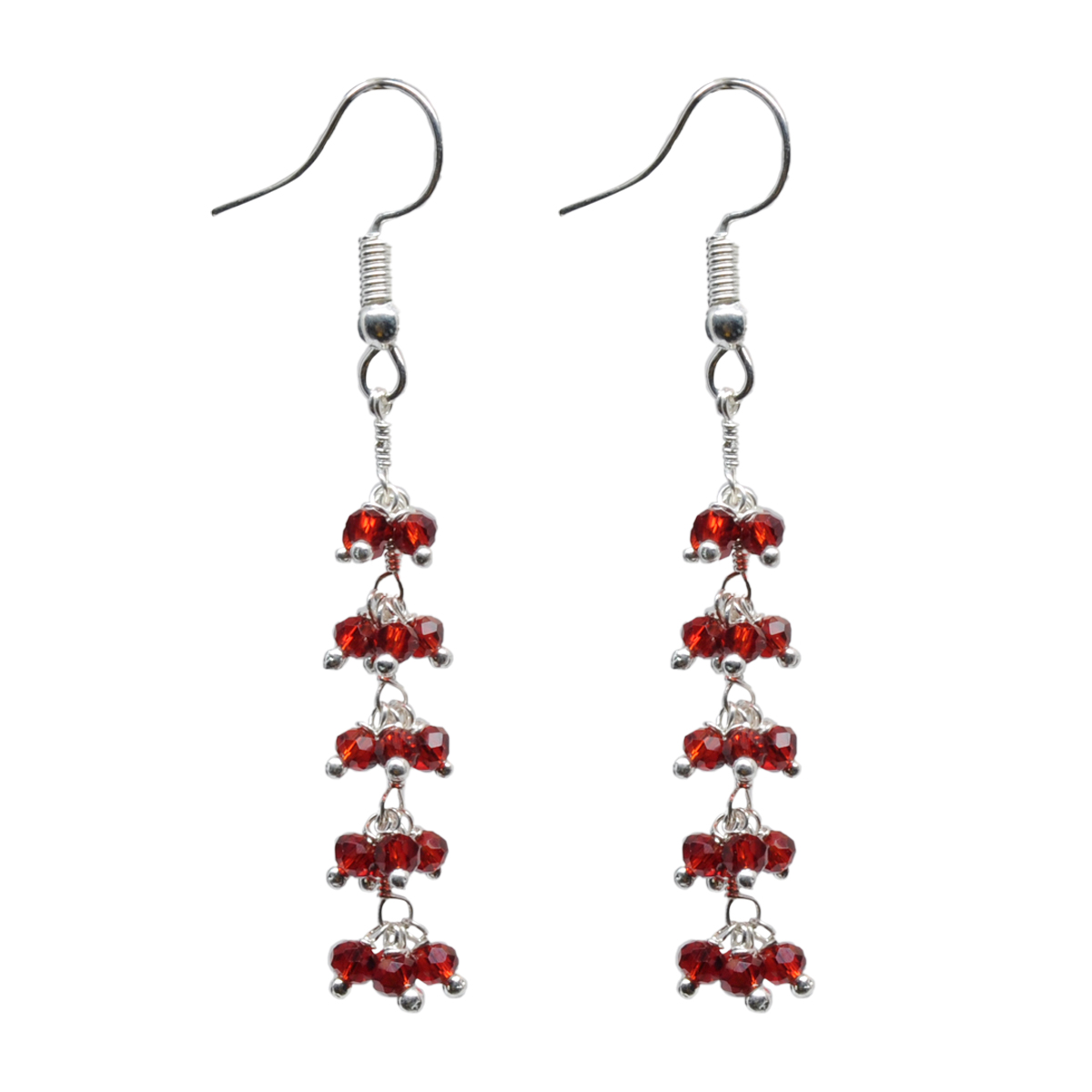 Ruby Red Zircon Beads Dangle Drop Style Earrings CE-1115