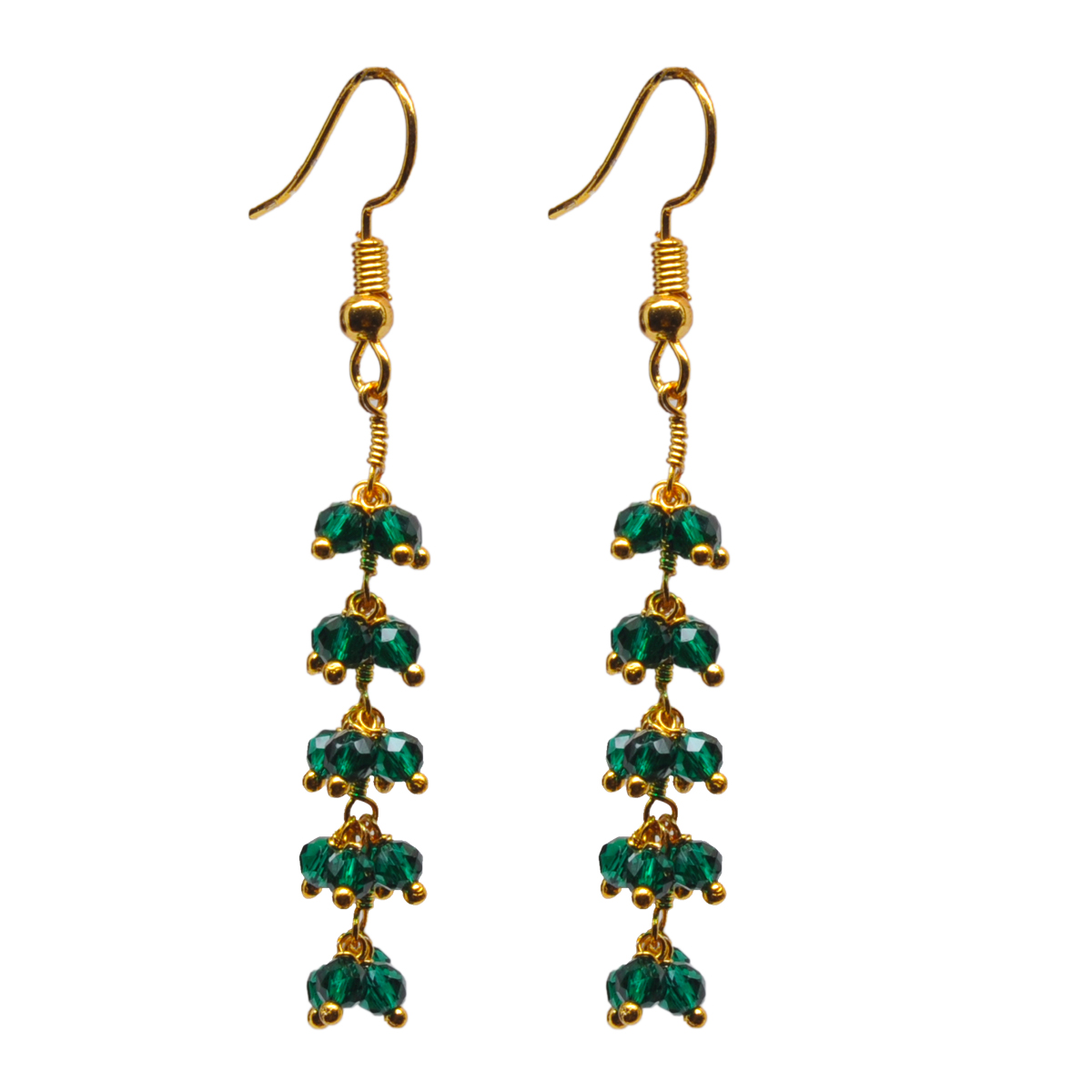 Emerald Green Zircon Beads Dangle Drop Style Earrings CE-1116