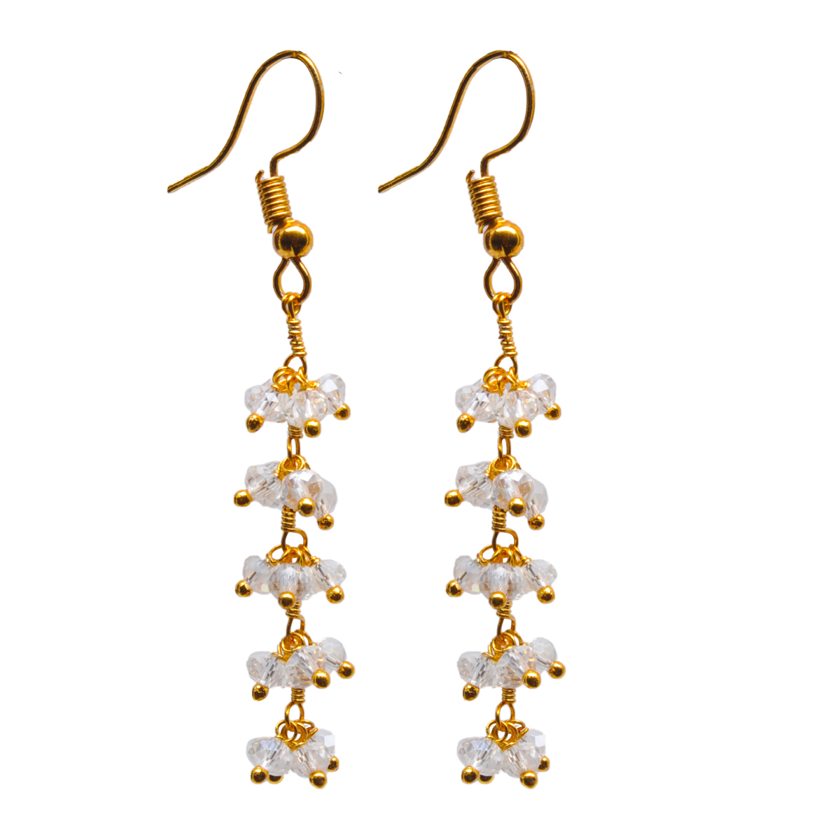 Rock-Crystal Zircon Beads Dangle Drop Style Earrings CE-1117