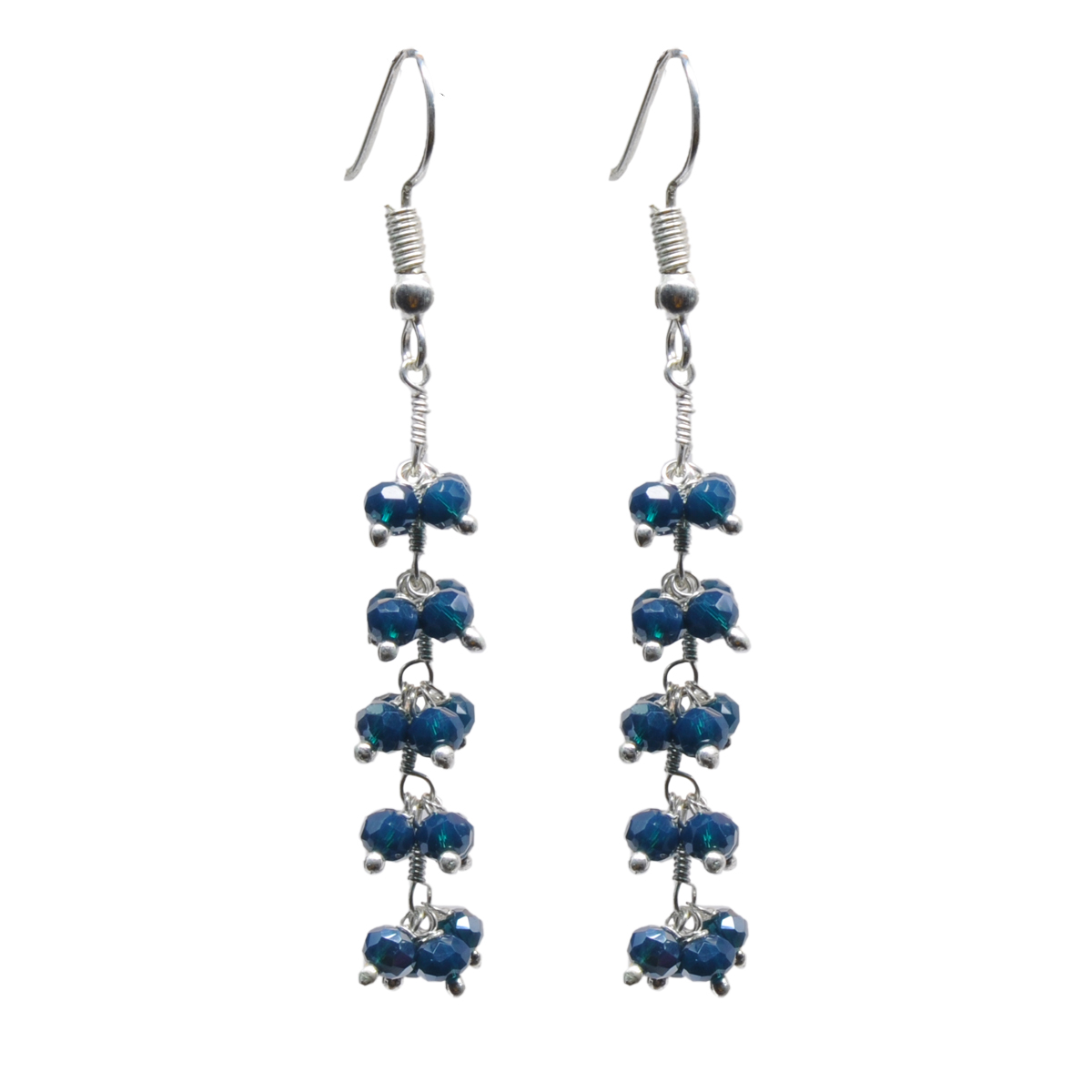 Metallic Blue Color Zircon Beads Dangle Style Earrings CE-1119