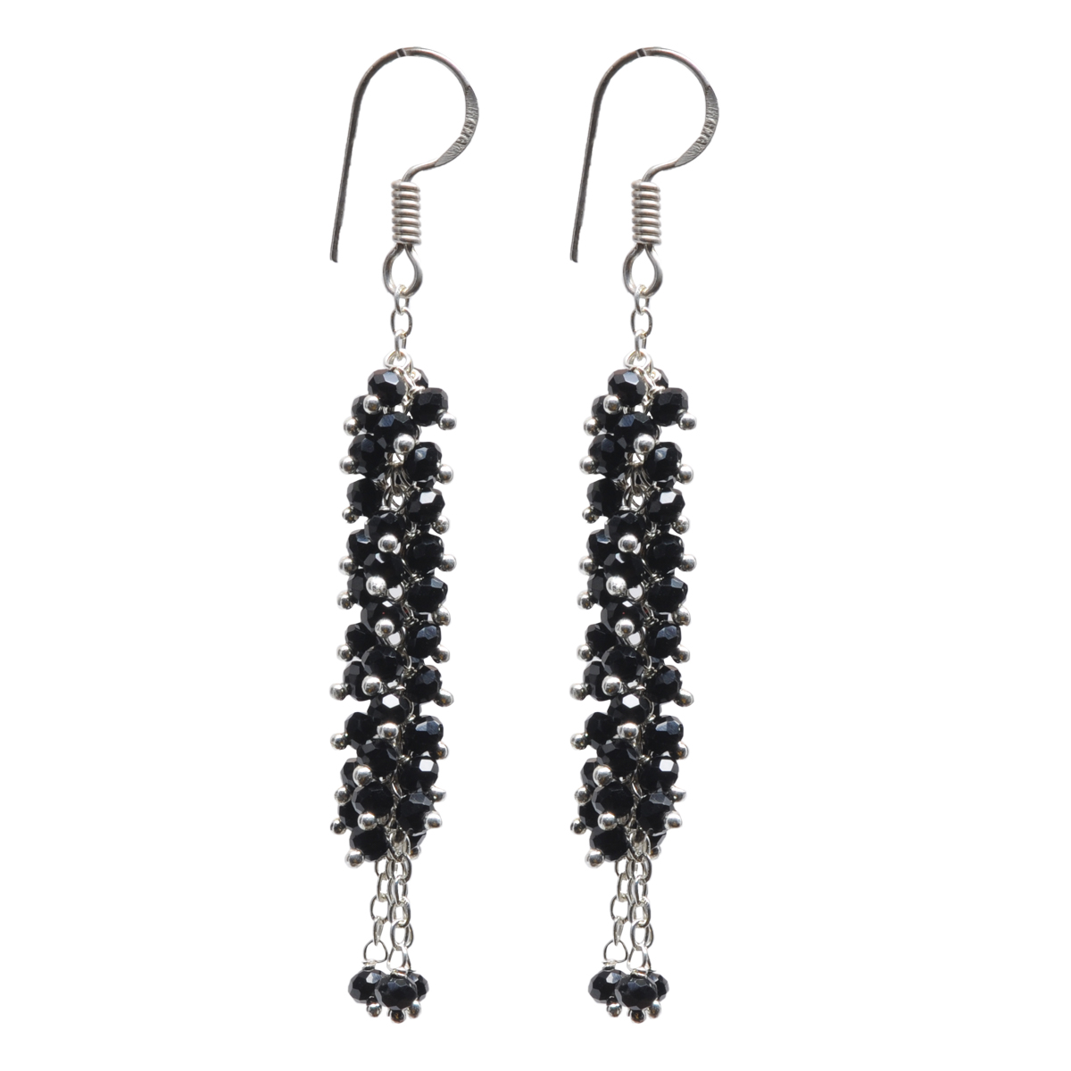 Black Spinel Zircon Beads Dangle Drop Style Earrings CE-1121