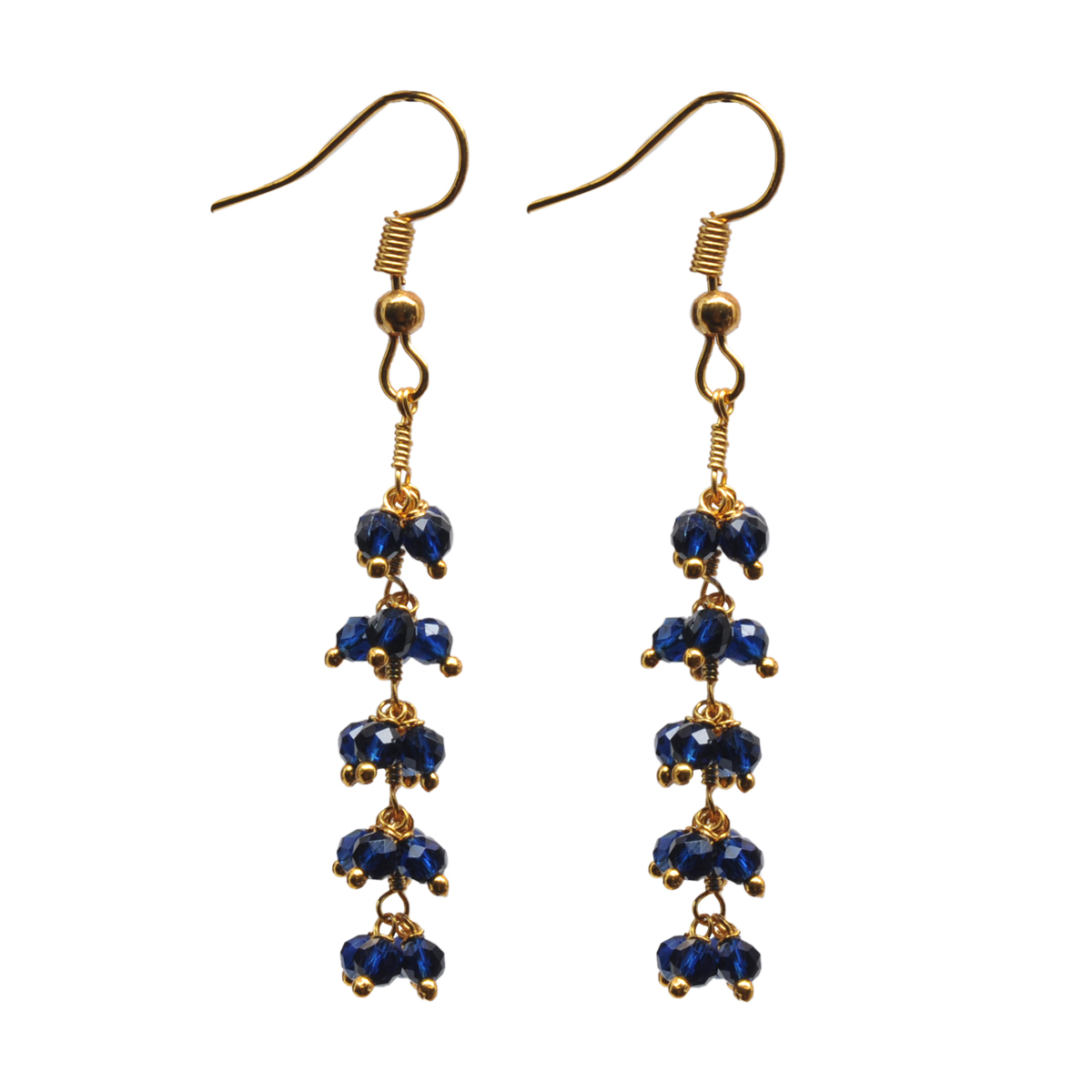 Blue Sapphire Zircon Beads Dangle Drop Style Earrings CE-1123
