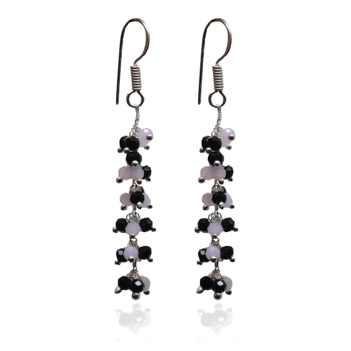 Rose Quartz & Black Spinel Zircon Beads Dangle Drop Style Earrings  CE-1124