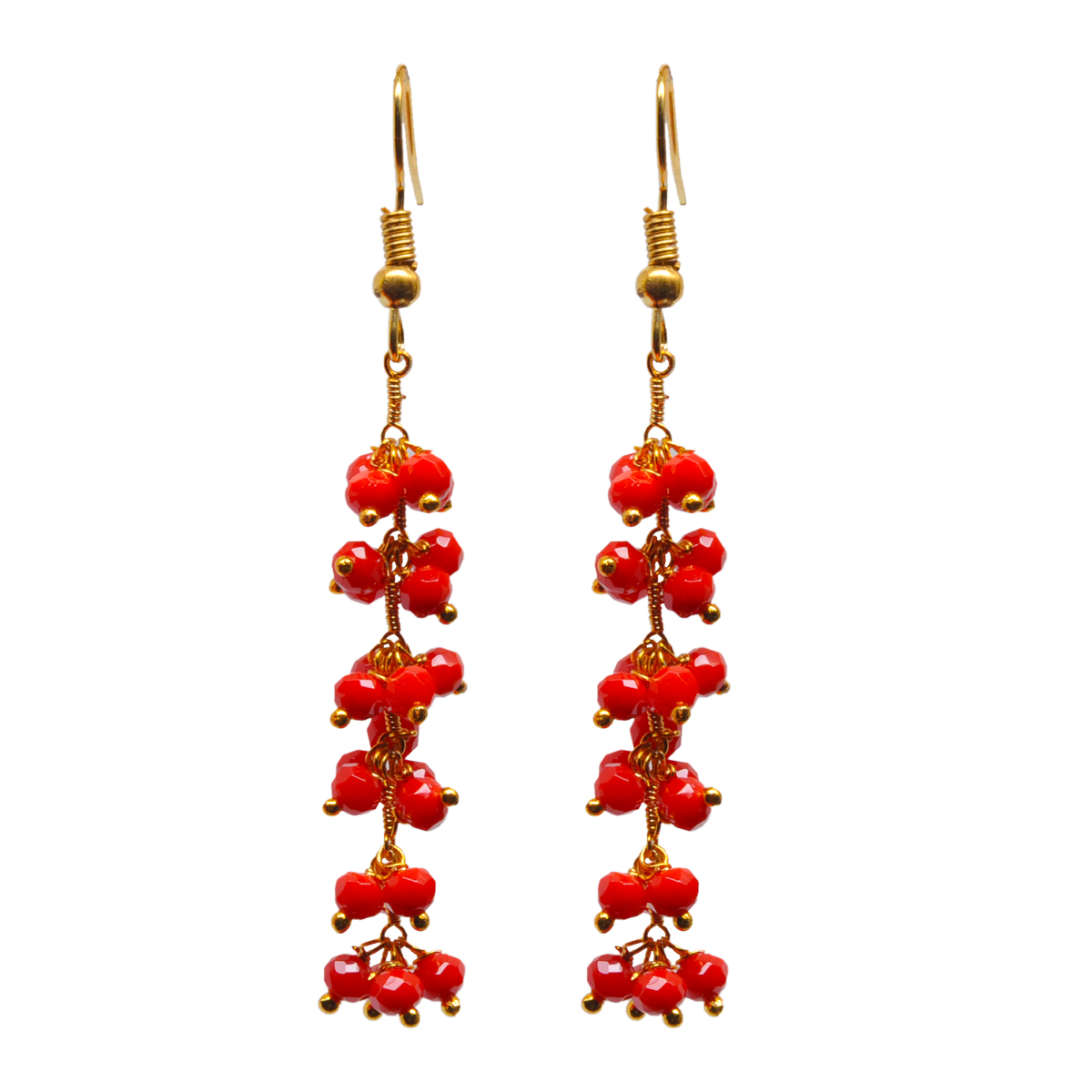 Red Jasper Zircon Beads Dangle Drop Style Earrings CE-1125