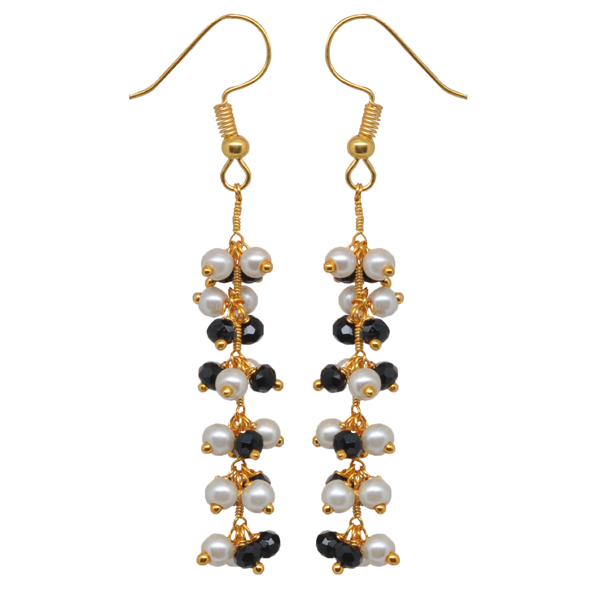 Pearl & Black Onyx Zircon Beads Dangle Style Earrings CE-1131