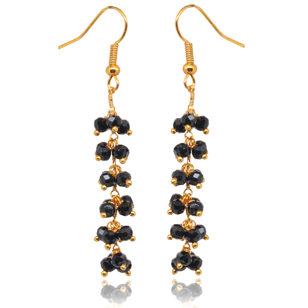 Black Spinel Zircon Beads Dangle Drop Style Earrings CE-1135