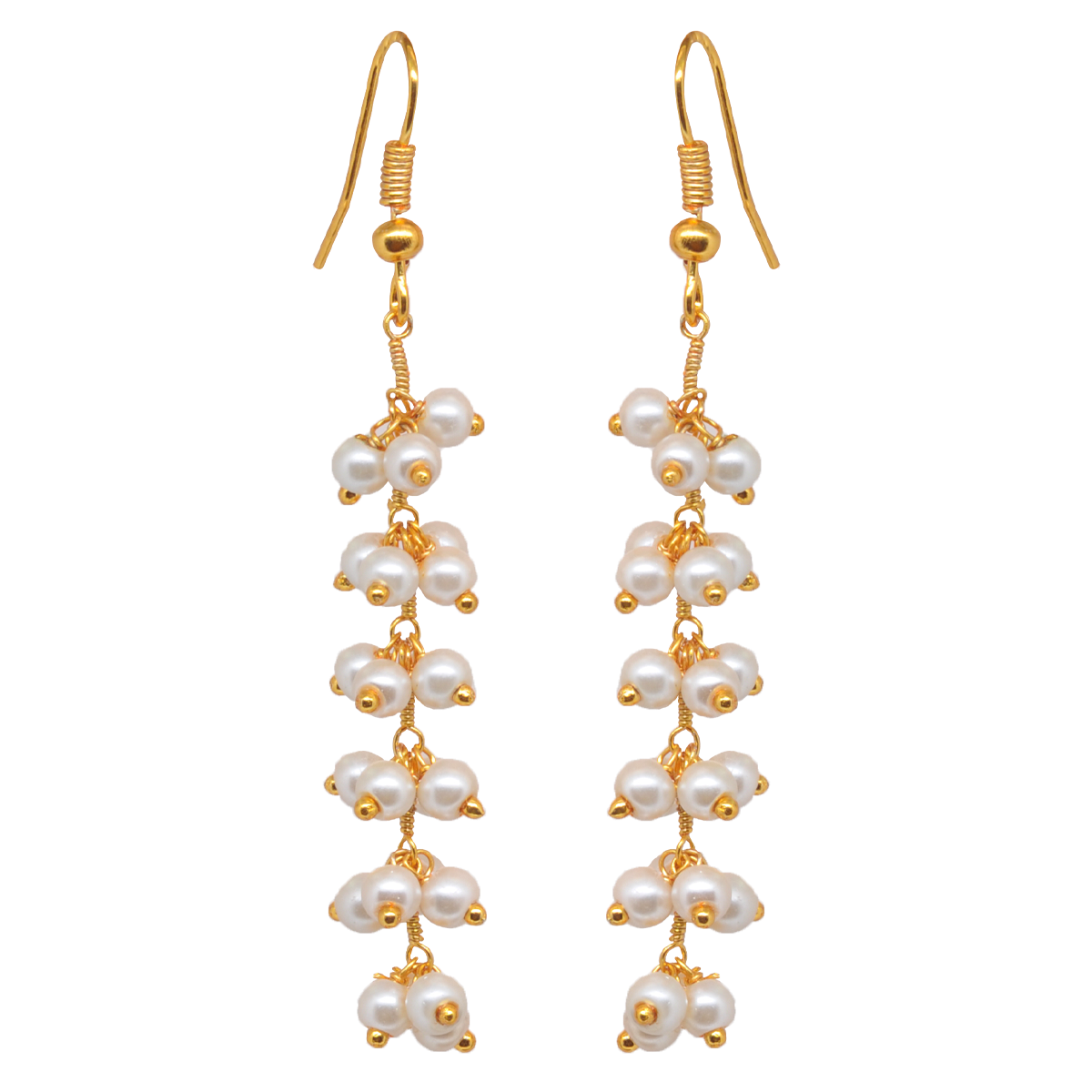 Fine Quality Pearl Beaded Earrings In Yellow Gold Plating CE-1136