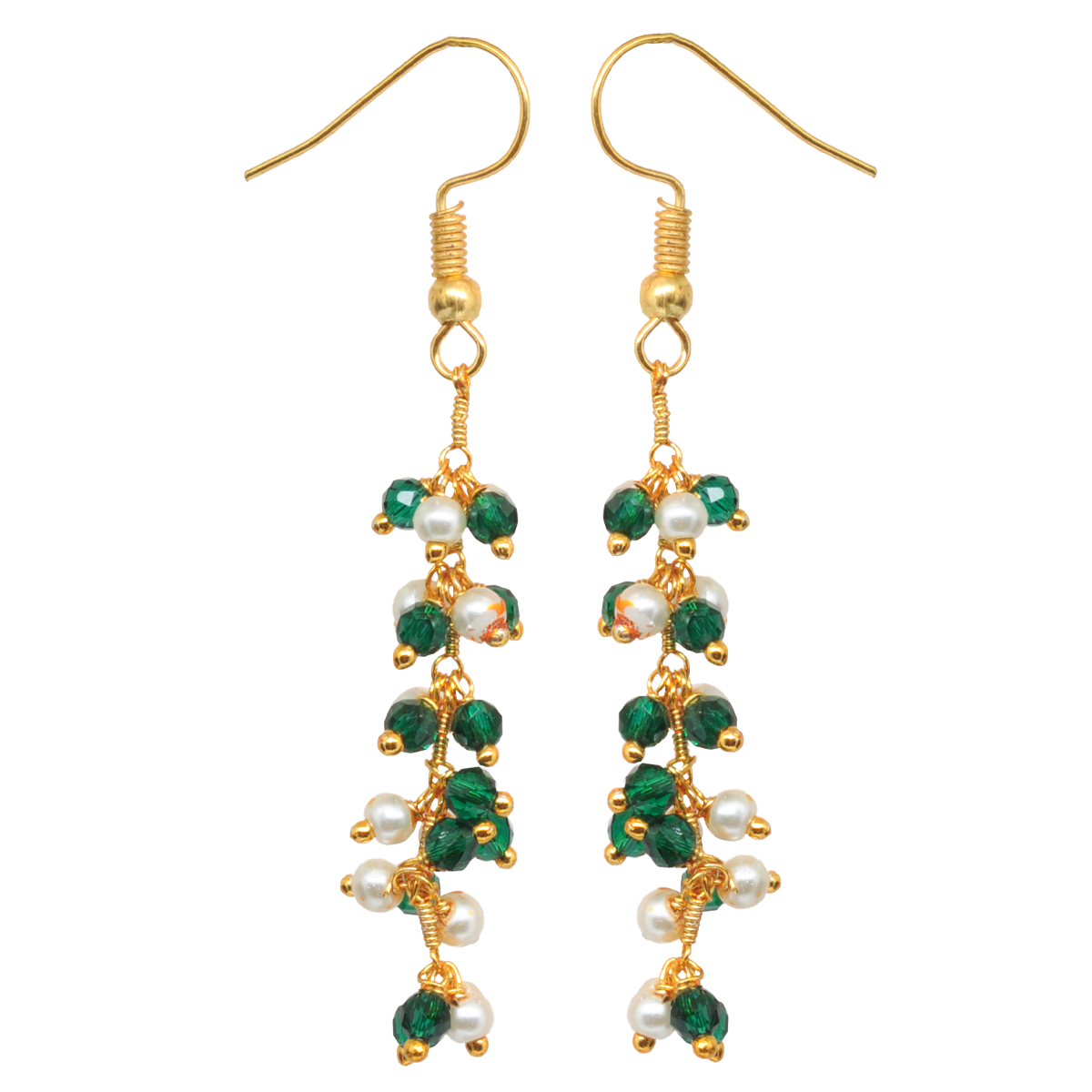 Pearl & Emerald Green Zircon Beads Dangle Drop Style Earrings CE-1140