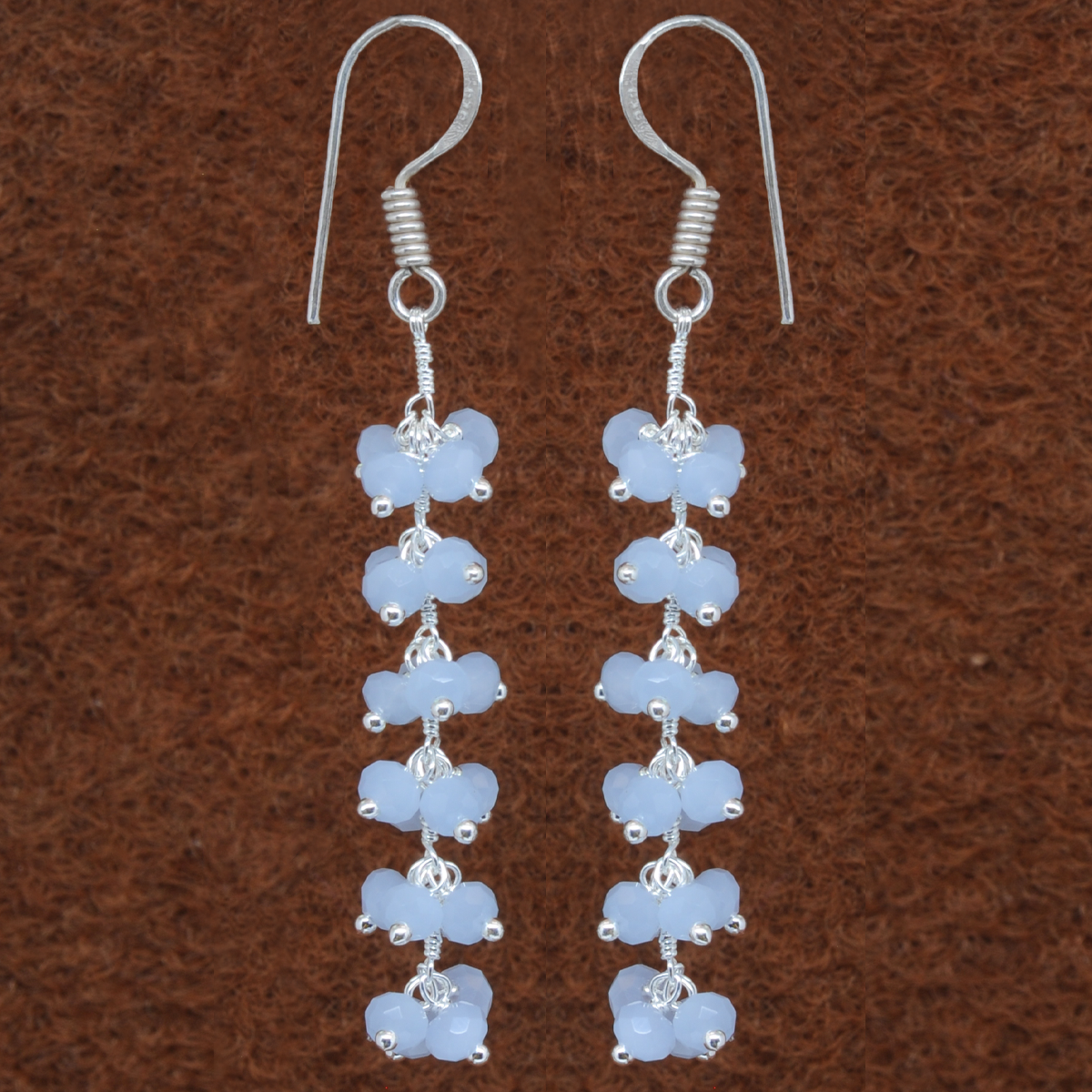 Blue Chalcedony Zircon Beads Dangle Style Earrings CE-1144